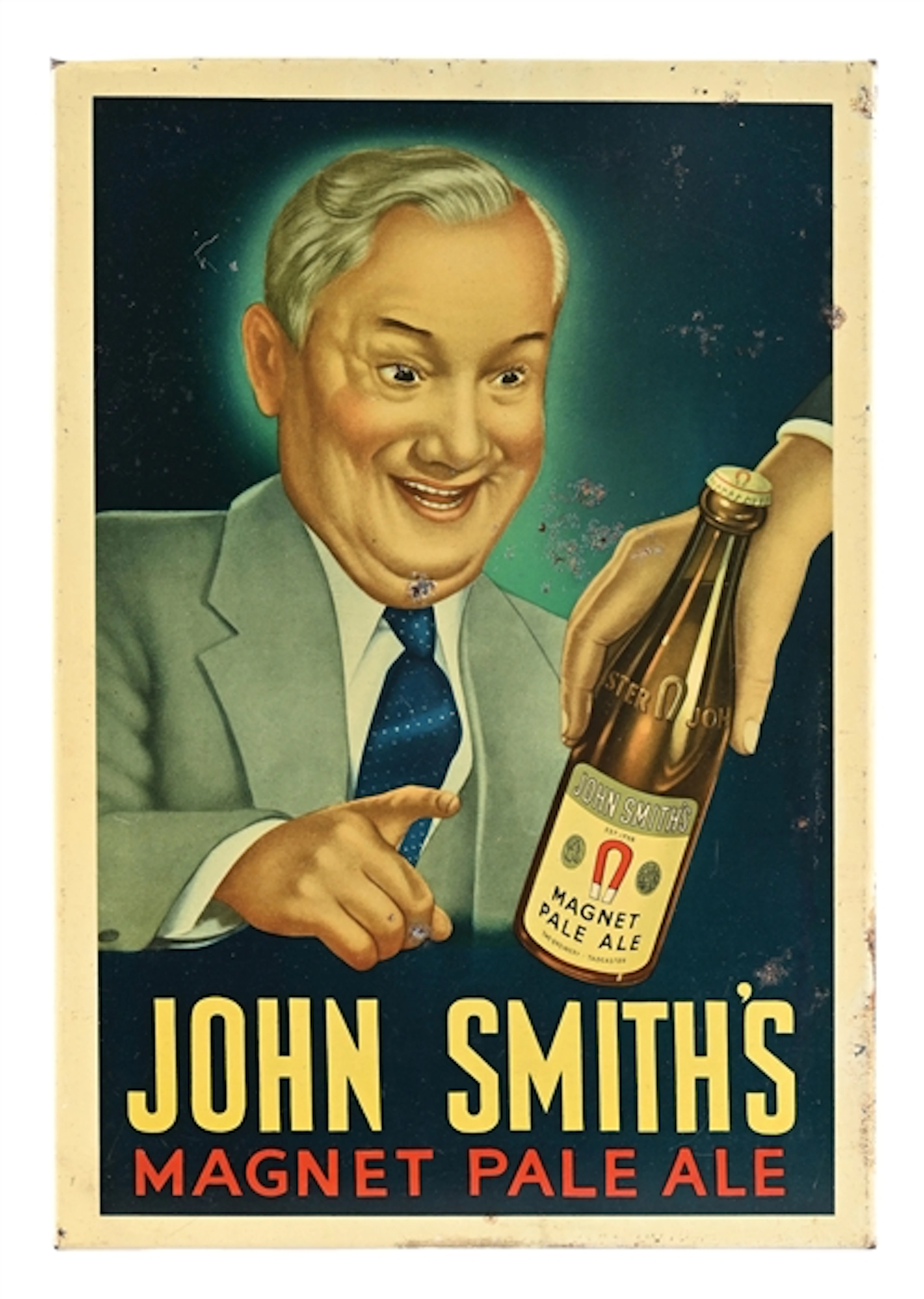 JOHN SMITH'S MAGNET PALE ALE TIN OVER CARDBOARD SIGN
