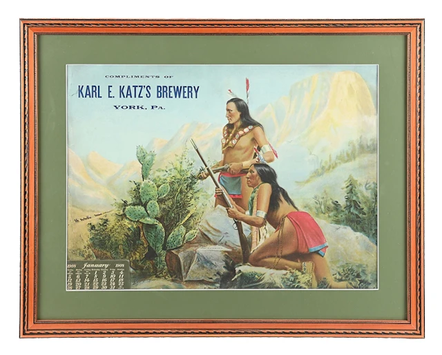 KARL E. KATZ'S BREWERY YORK, PA NATIVE AMERICAN LITHOGRAPH