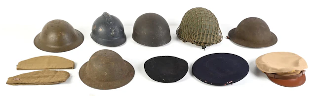LOT OF US WWI-WWII HEADGEAR.