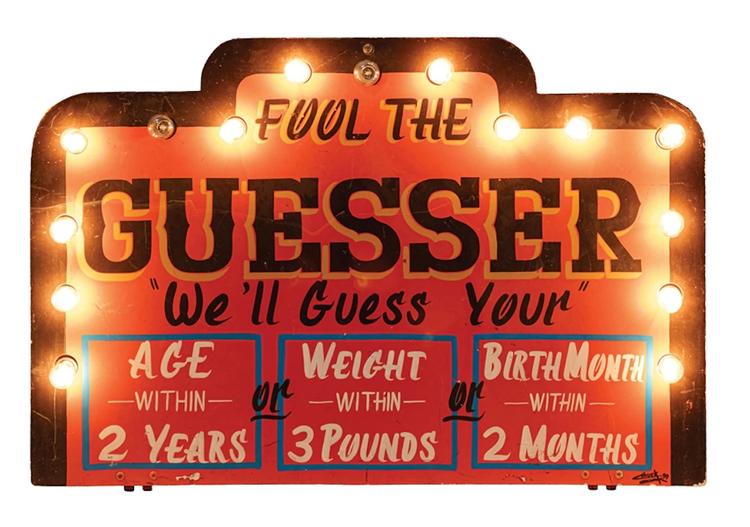 "FOOL THE GUESSER" WOODEN LIGHTED SIGN