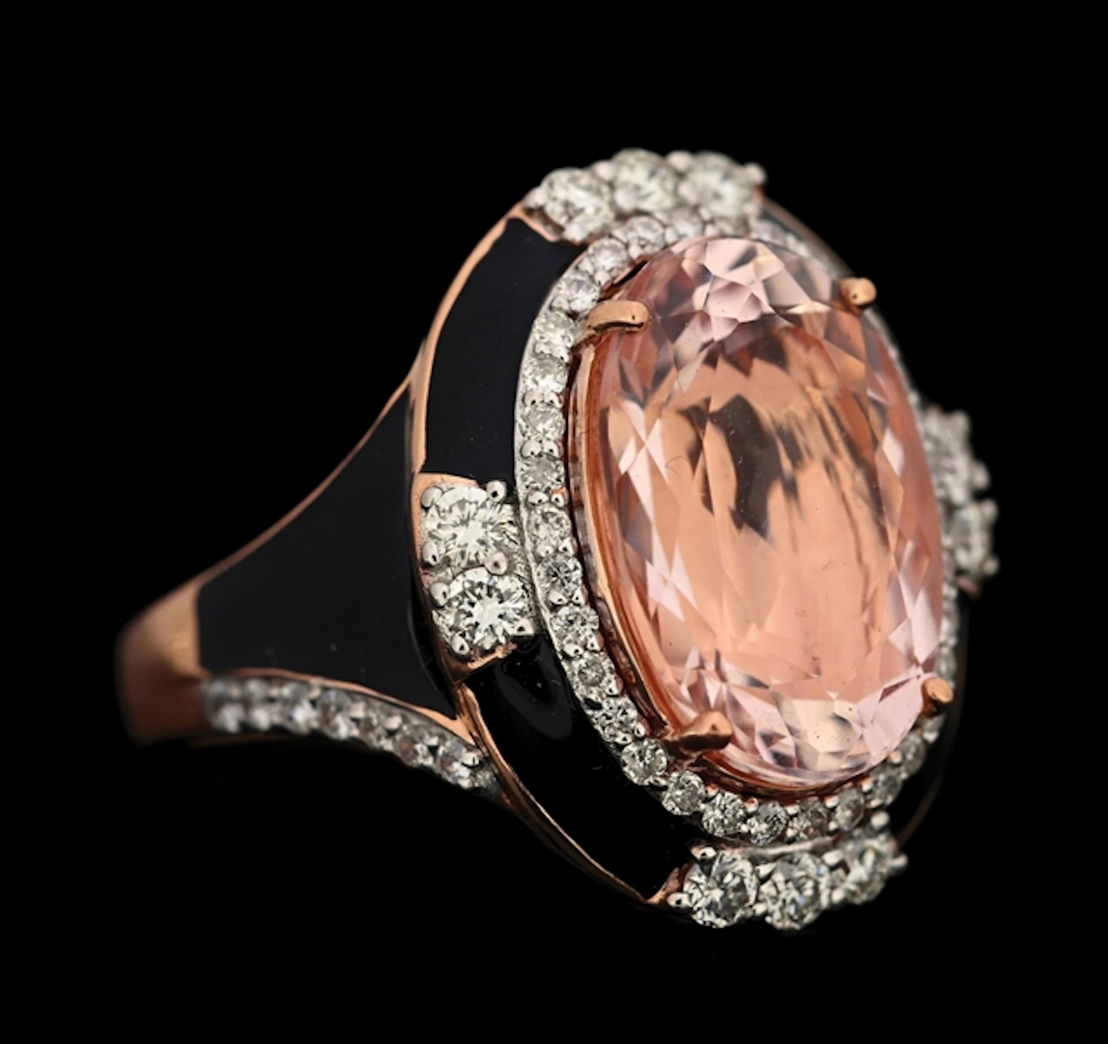 14K ROSE GOLD MORGANITE & DIAMOND RING W/REPORT.