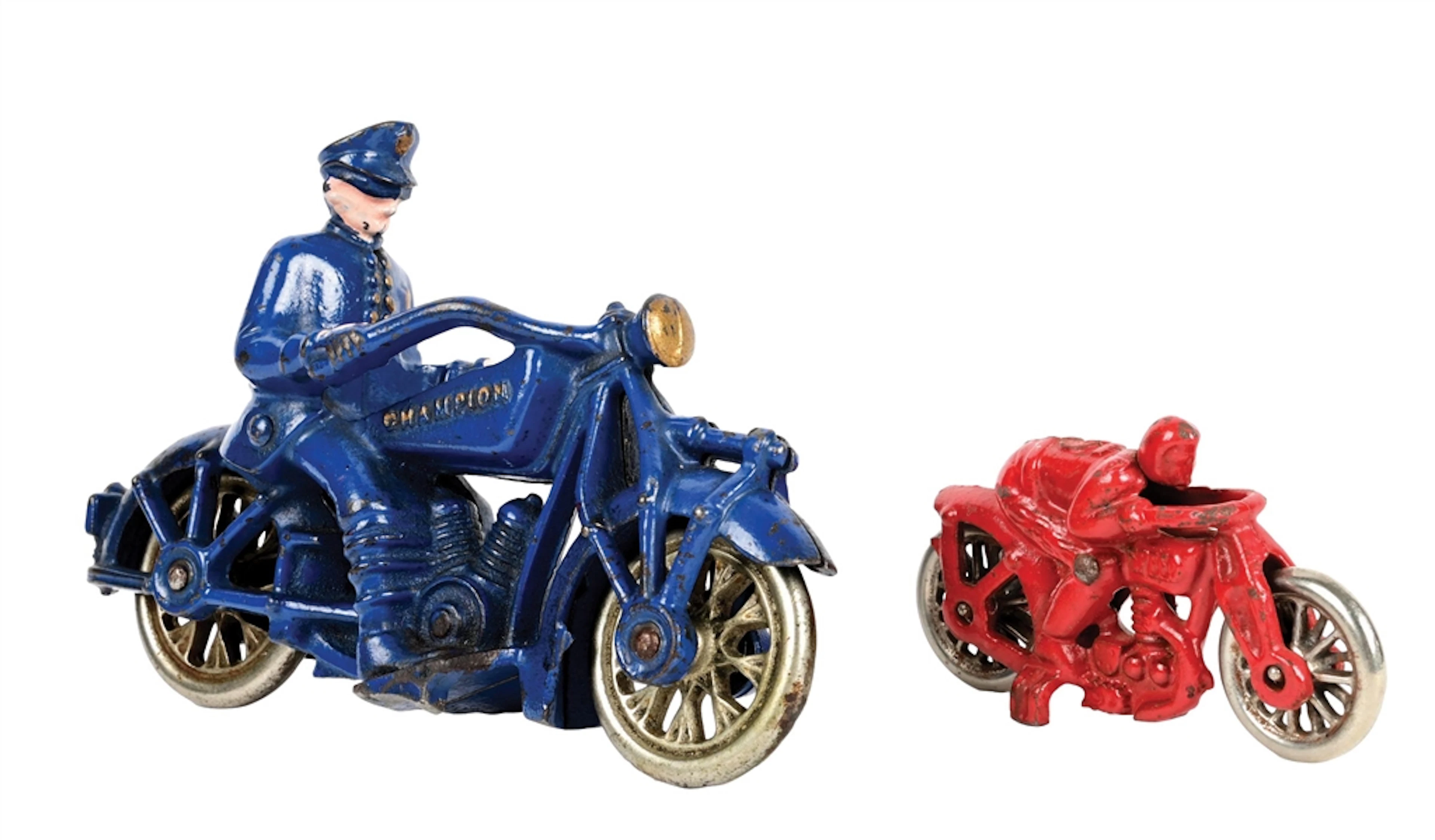 LOT OF 2: CAST IRON AMERICAN-MADE MOTORCYCLE TOYS