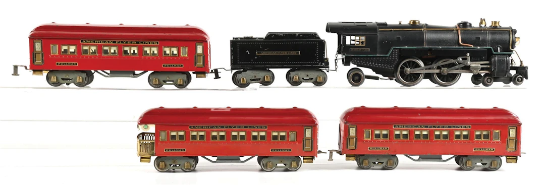 LOT OF 4: AMERICAN FLYER STD-GA. 4680 STEAM LOCO & PASSENGER CARS SET