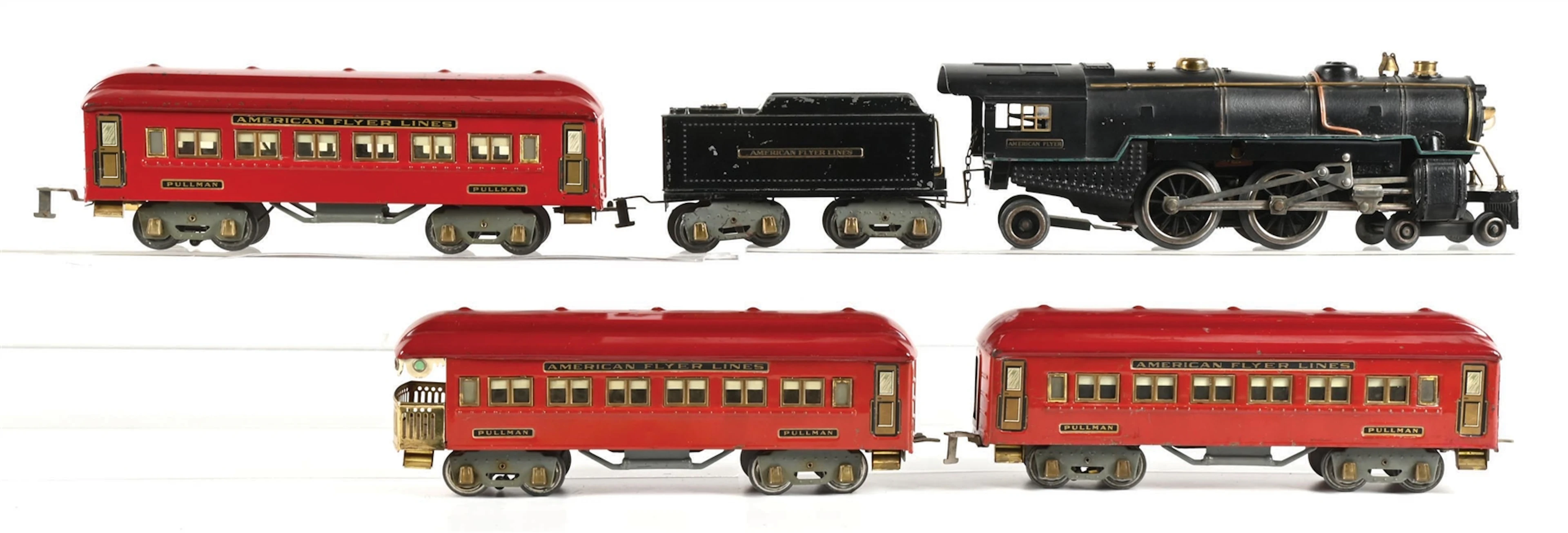 LOT OF 4: AMERICAN FLYER STD-GA. 4680 STEAM LOCO & PASSENGER CARS SET