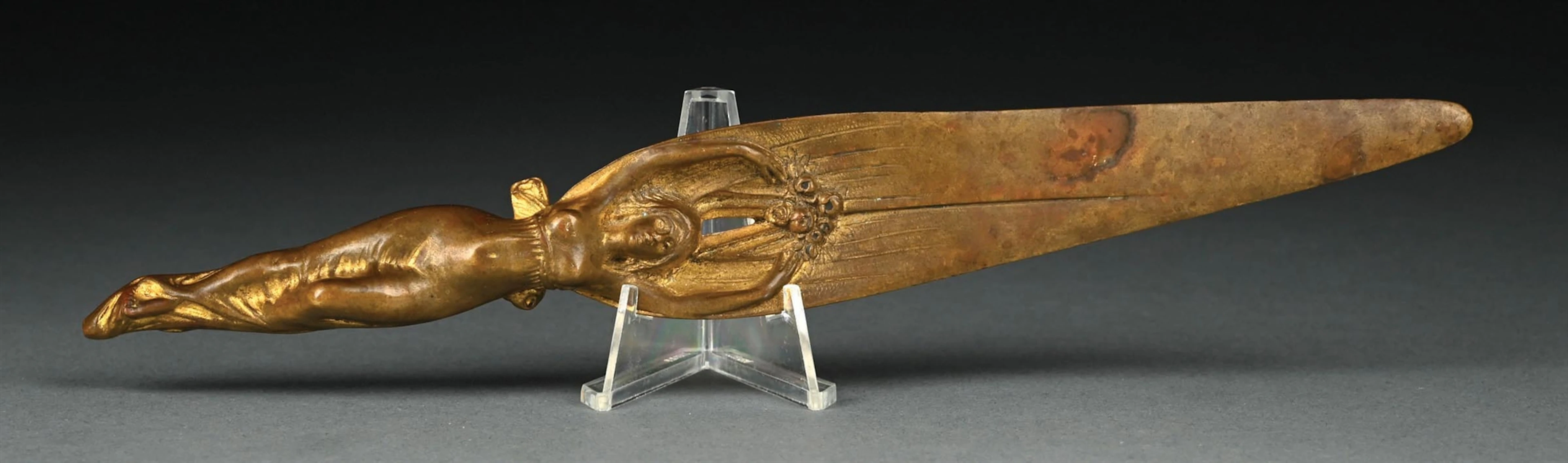 VICTORIN SABATIER BRONZE WITH GOLDEN PATINA NUDE WOMAN FIGURATIVE LETTER OPENER