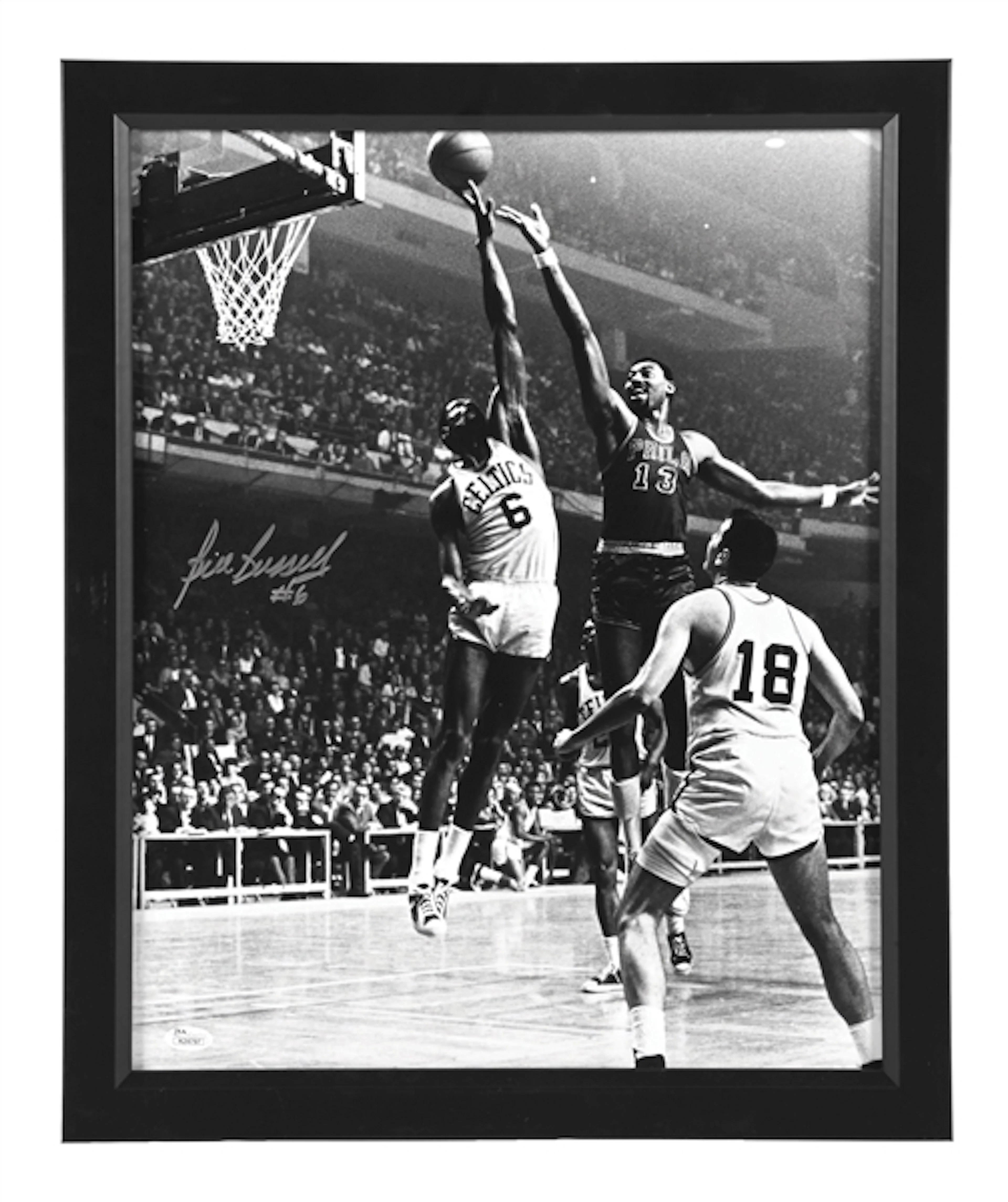 BILL RUSSELL #6, BOSTON CELTICS AUTOGRAPHED BLACK & WHITE FRAMED PHOTO