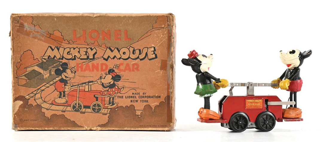 LIONEL O-GAUGE NO. 1100 MICKEY MOUSE RED HAND CAR W/ ORIGINAL BOX