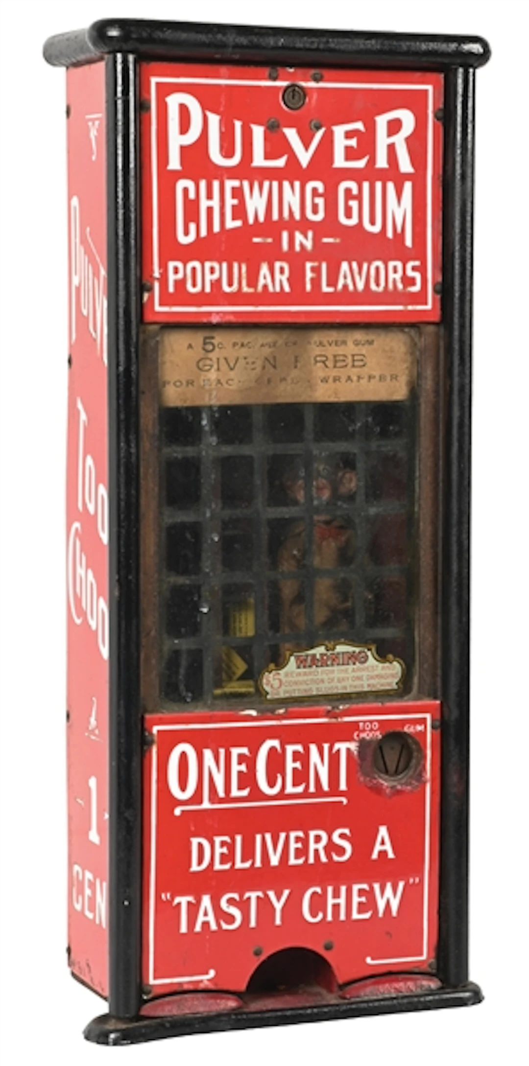 1¢ TALL CASE PULVER TAB GUM VENDING MACHINE W/YELLOW KID FIGURE
