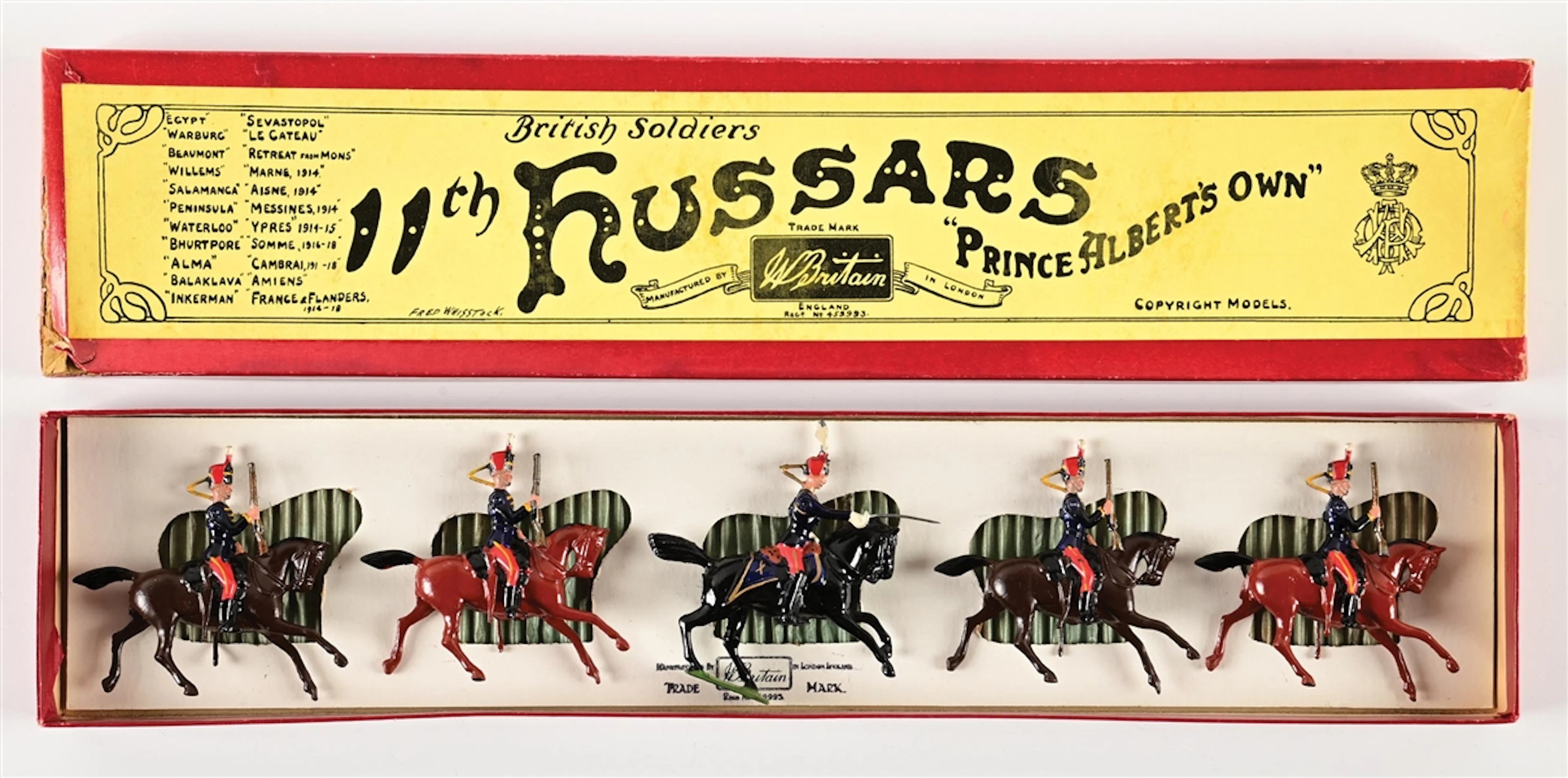 PRE-WAR W. BRITAINS 11TH HUSSARS "PRINCE ALBERT'S OWN" AT THE GALLOP