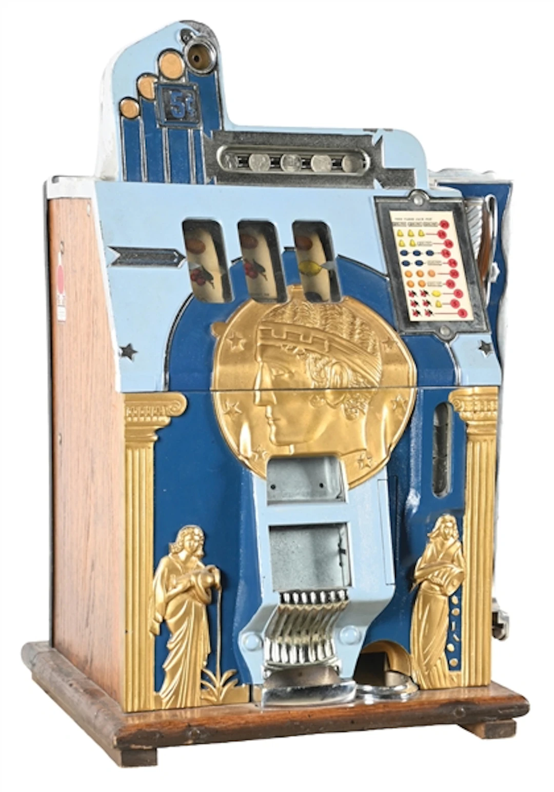 5¢ MILLS NOVELTY CO. ROMAN HEAD SLOT MACHINE W/ SIDE GUM VENDOR
