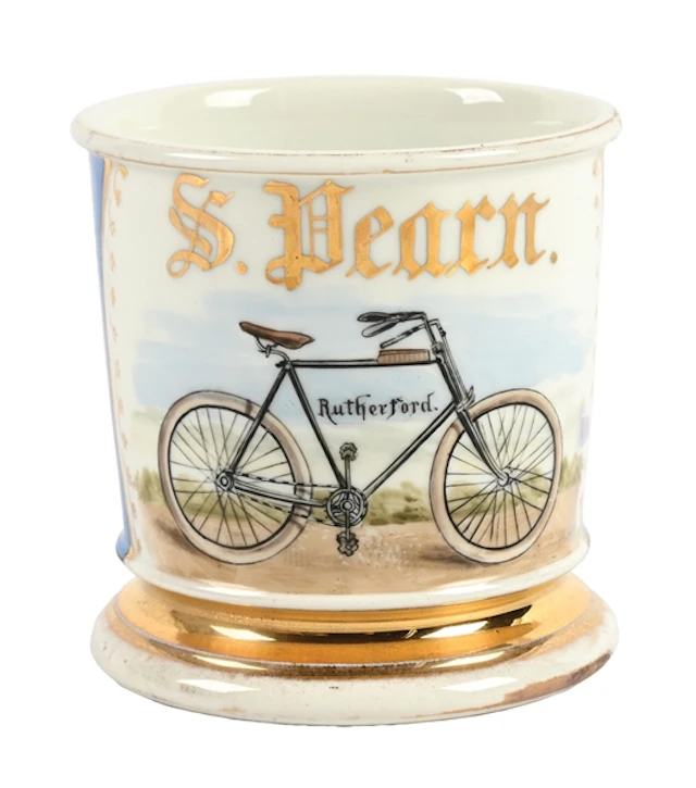 BICYCLE SELLER'S SHAVING MUG