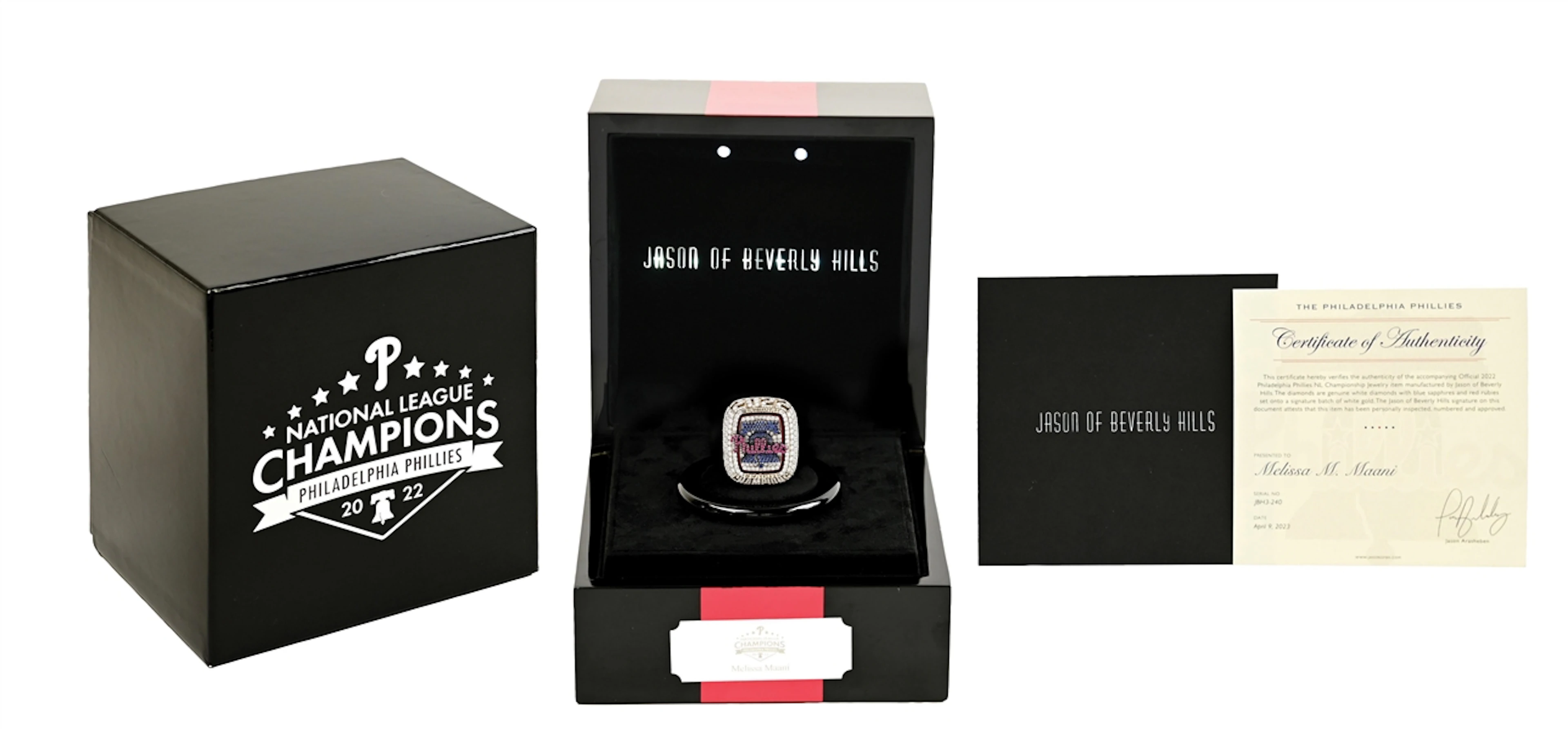 2022 PHILLIES NATIONAL LEAGUE CHAMPIONSHIP DIAMOND RING W/BOX AND COA