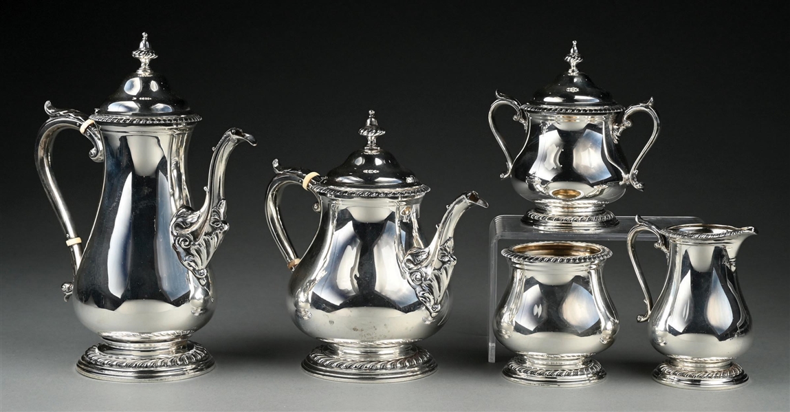 COLLECTION OF 5: SHREVE & CO., STERLING SILVER COFFEE & TEA SET
