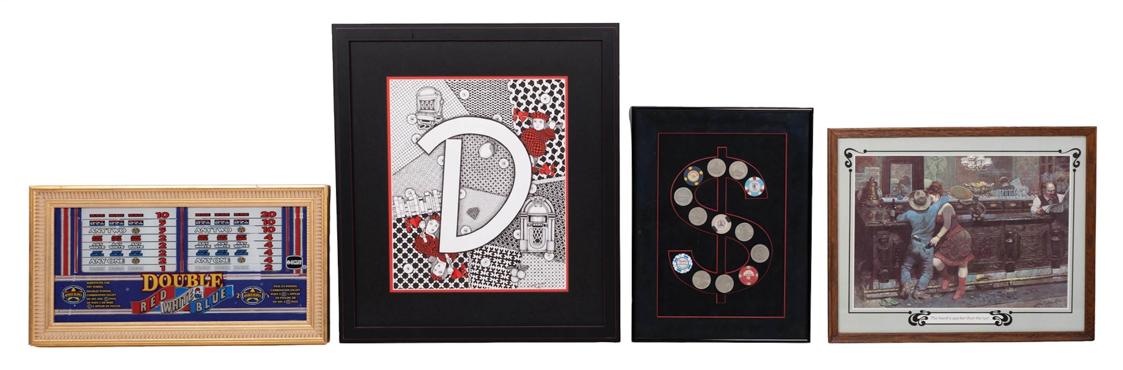 COLLECTION OF 4 FRAMED GAMBLING-RELATED FRAMED GRAPHICS