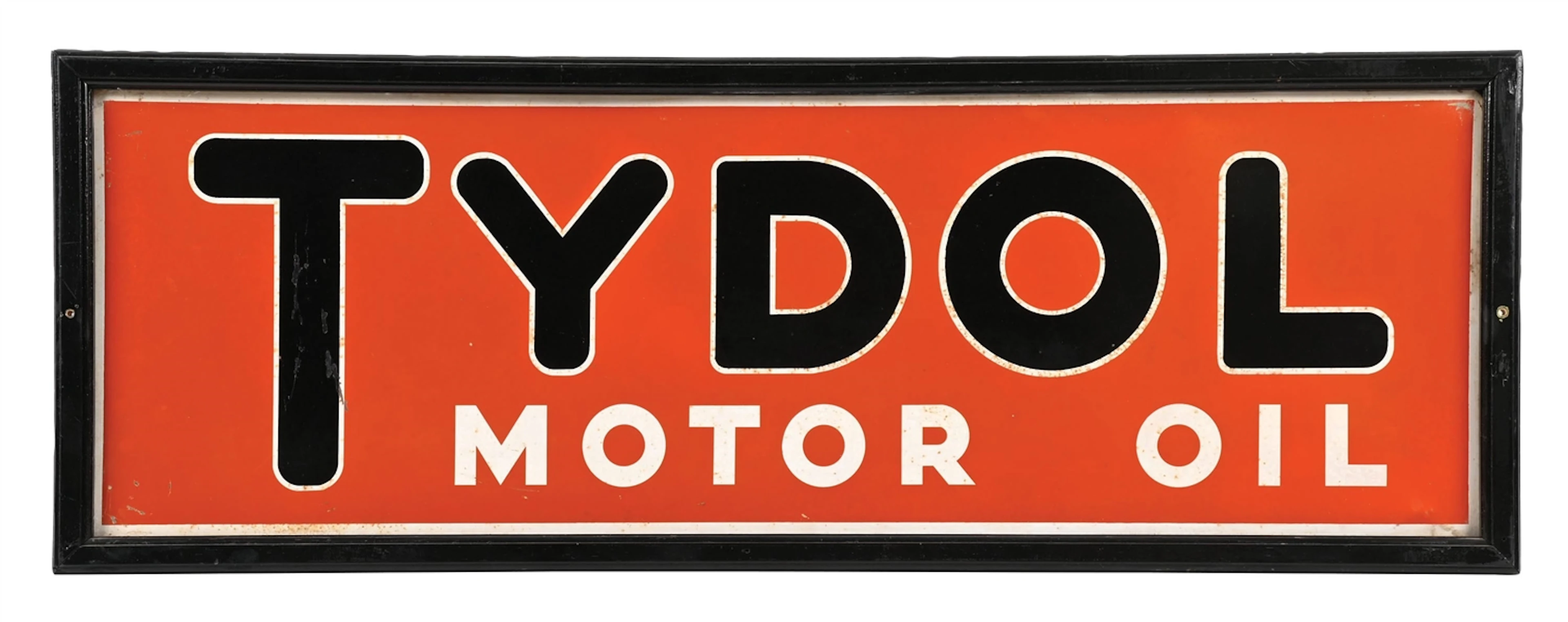 TYDOL MOTOR OIL TIN SIGN W/ ORIGINAL WOOD FRAME.