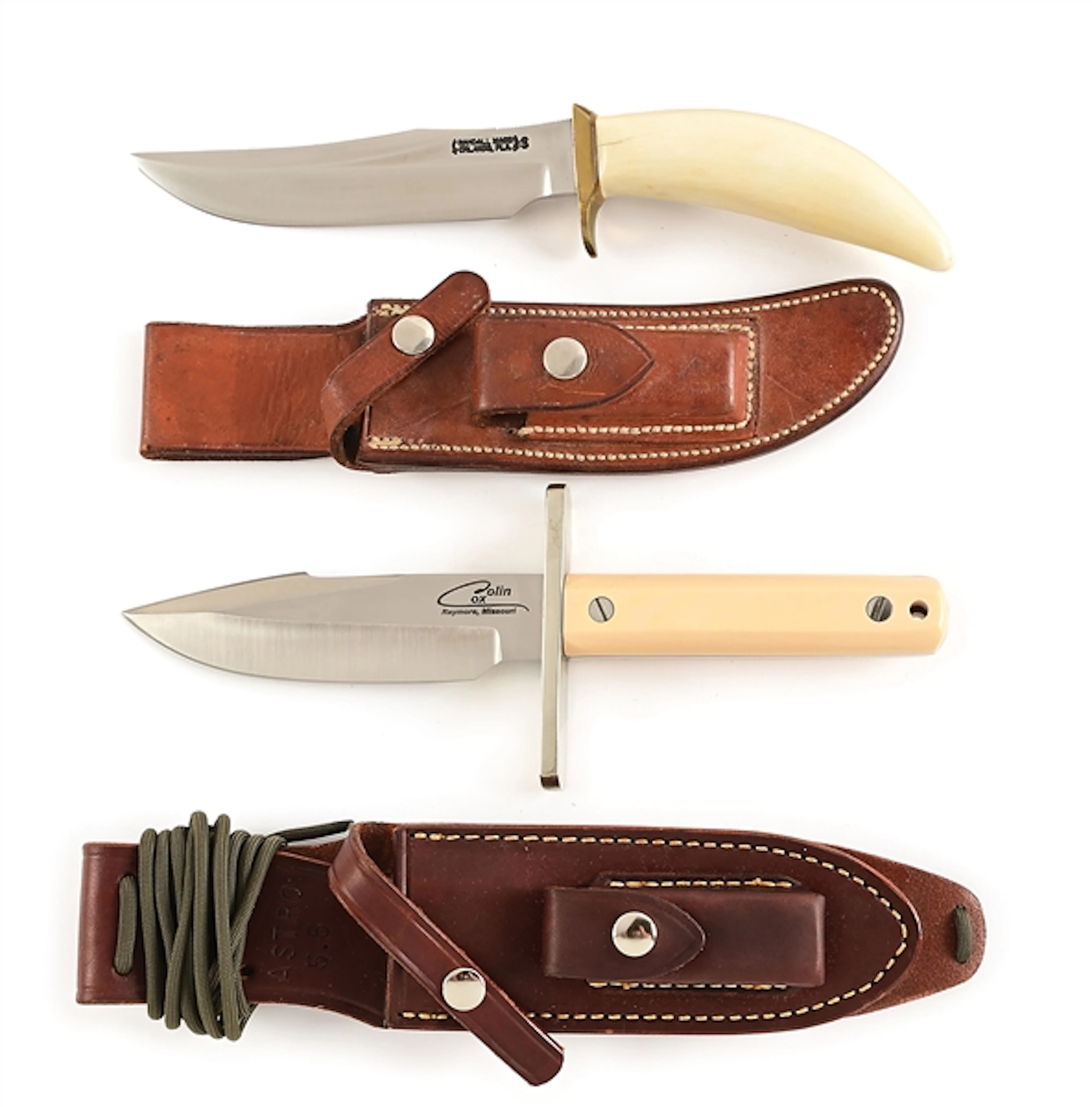 LOT OF 2: RANDALL IVORY HANDLE KNIFE AND COLIN COX ASTRO.