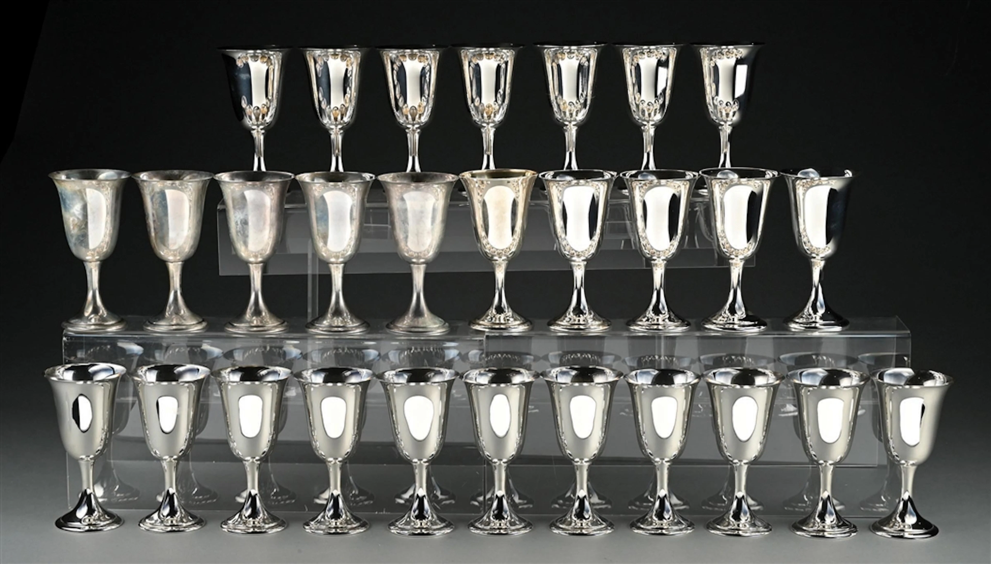 COLLECTION OF 28: ALVIN CO. STERLING SILVER S249 WINE GOBLETS