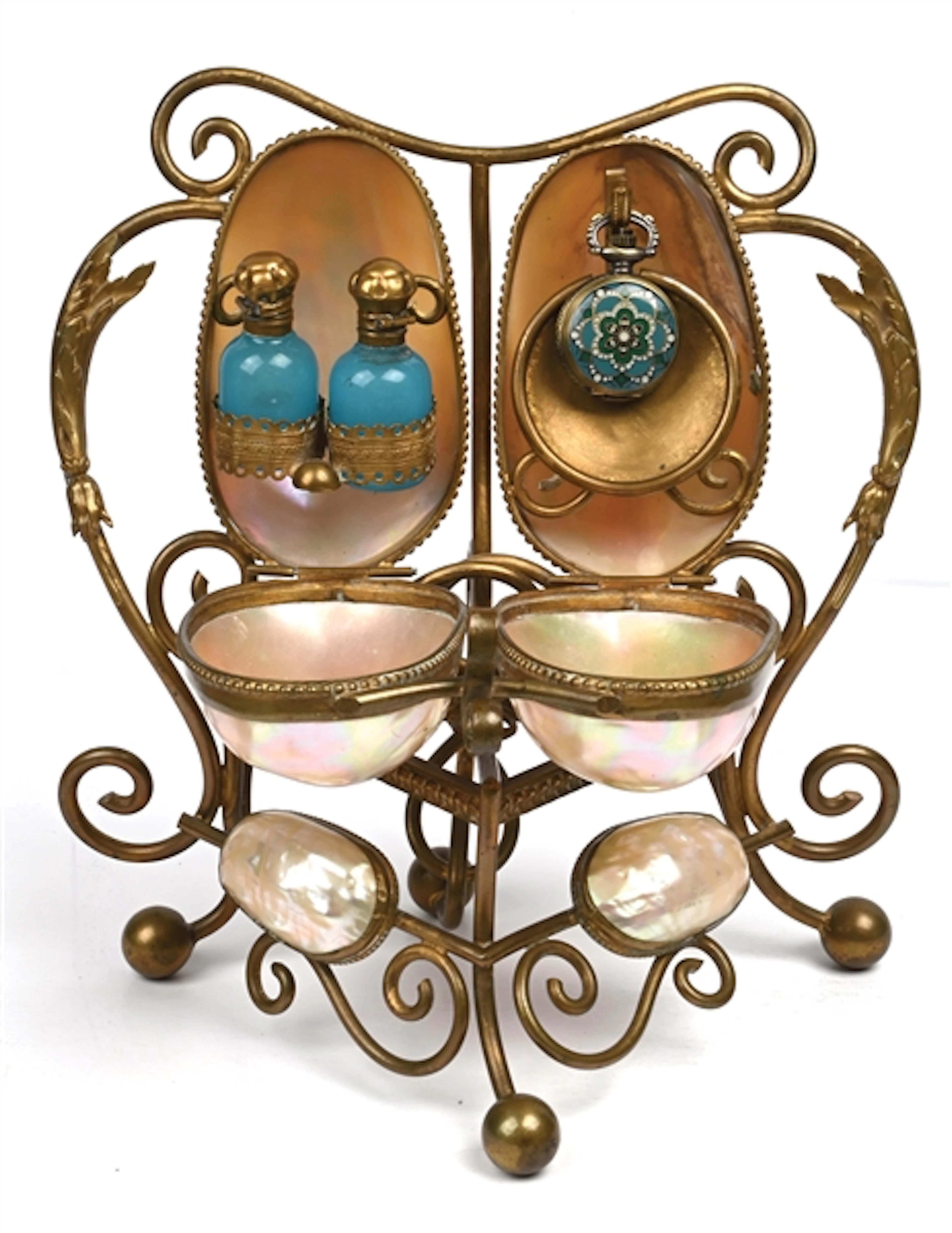PALAIS ROYAL PERFUME CADDY WITH LARGE MOTHER OF PEARL SHELLS WITH