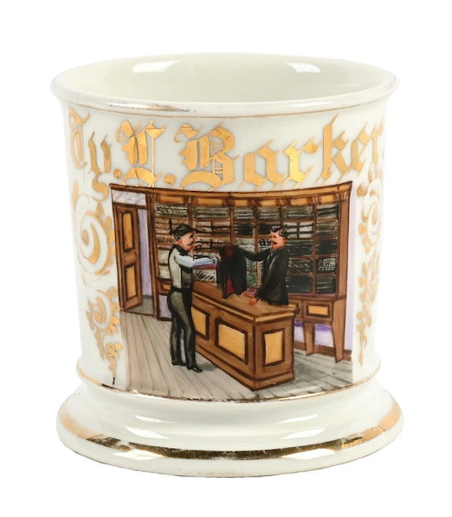 CLOTHING STORE OWNER'S SHAVING MUG