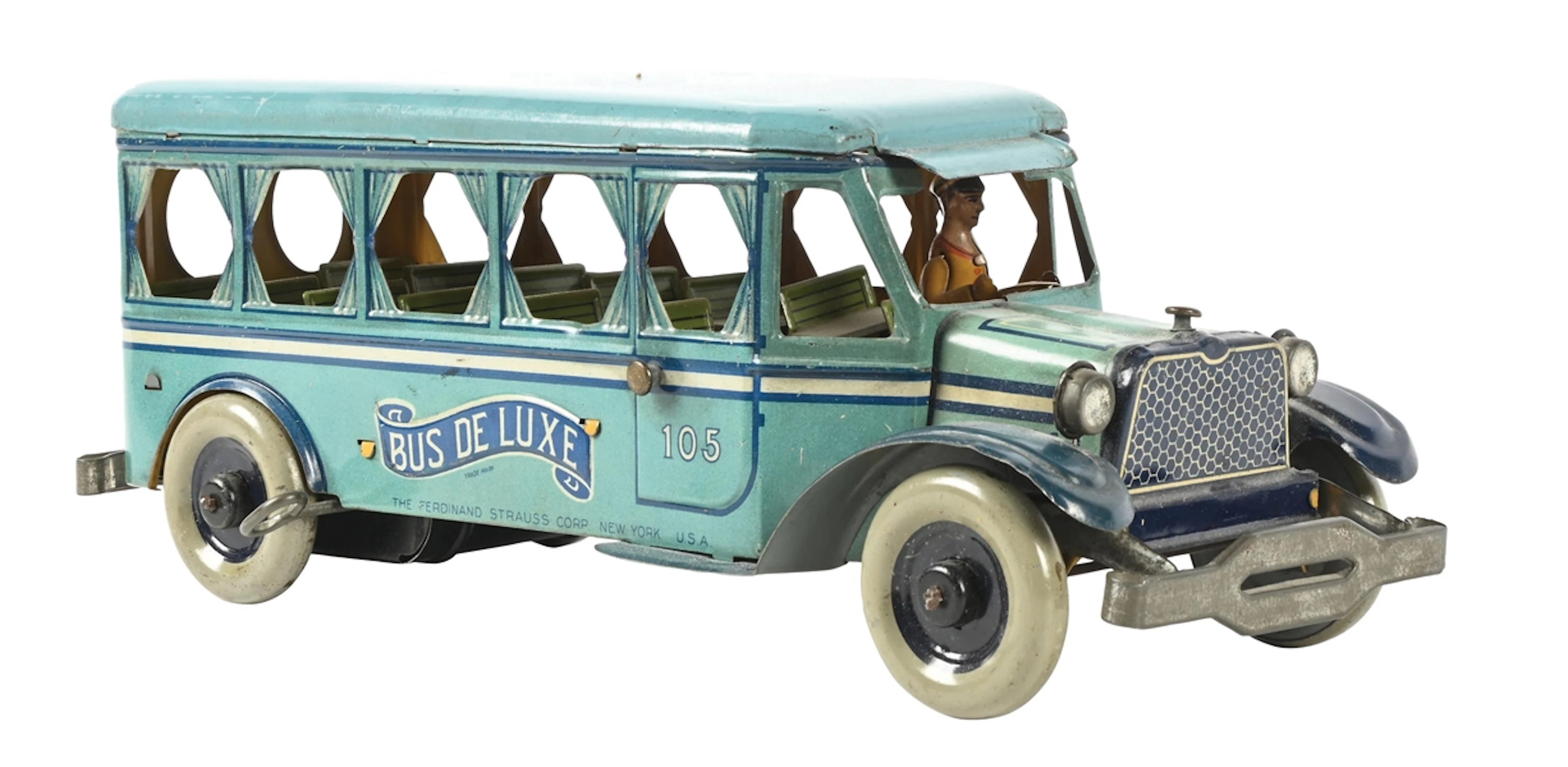 FERDINAND STRAUSS CO. "BUS DE LUXE" NO. 105 TIN LITHO WIND-UP TOY