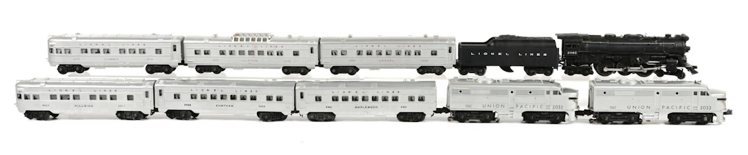 POST-WAR LIONEL O-GA. NO. 2033 UNION PACIFIC & NO. 2065 STEAM PASSENGER