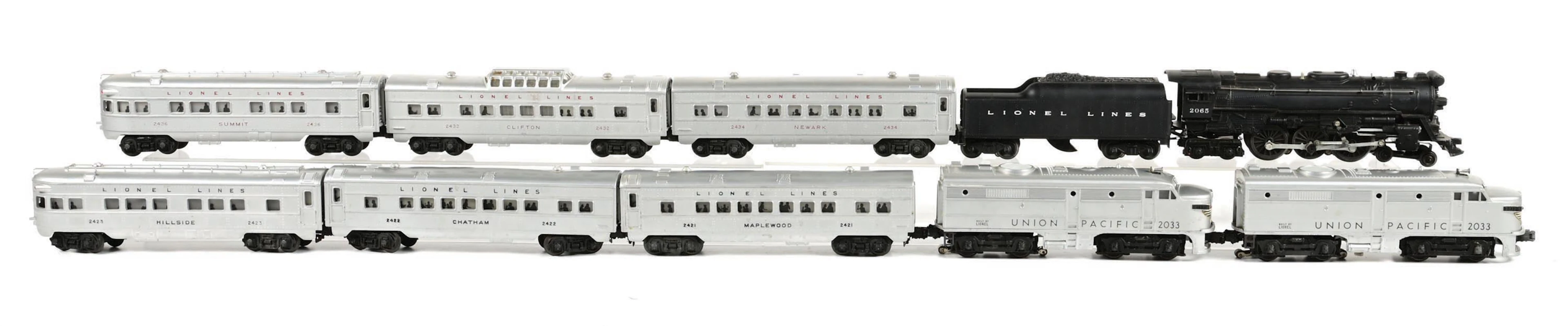 POST-WAR LIONEL O-GA. NO. 2033 UNION PACIFIC & NO. 2065 STEAM PASSENGER