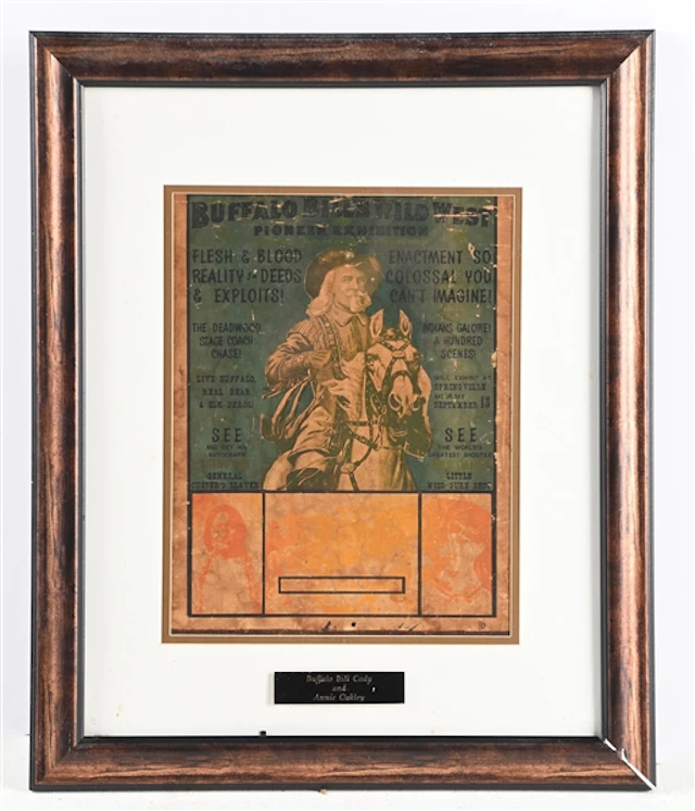 BUFFALO BILL WILD WEST PIONEER EXHIBITION FRAMED BROADSIDE