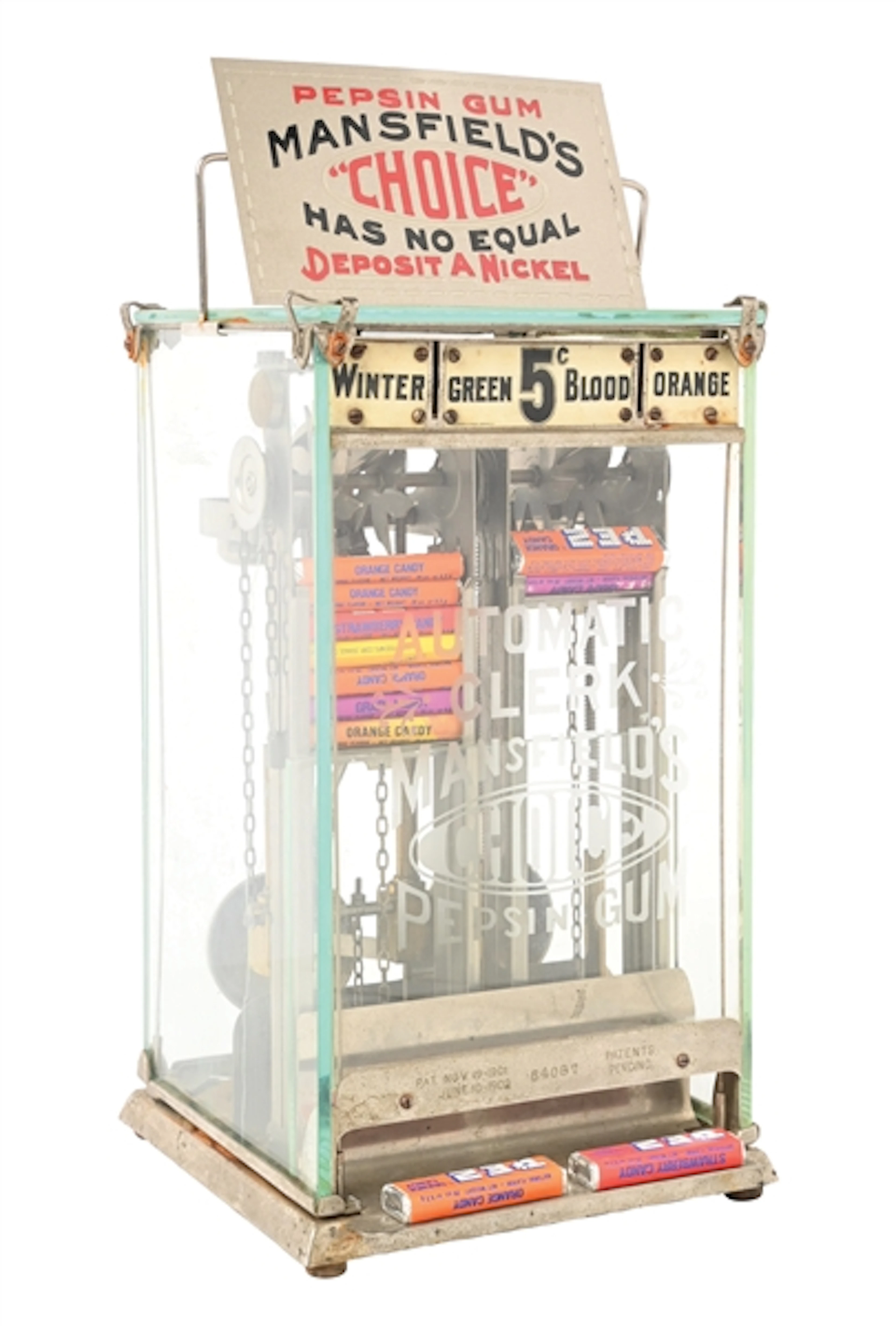 5¢ MANSFIELD AUTOMATIC CLERK PACKAGE GUM VENDING MACHINE