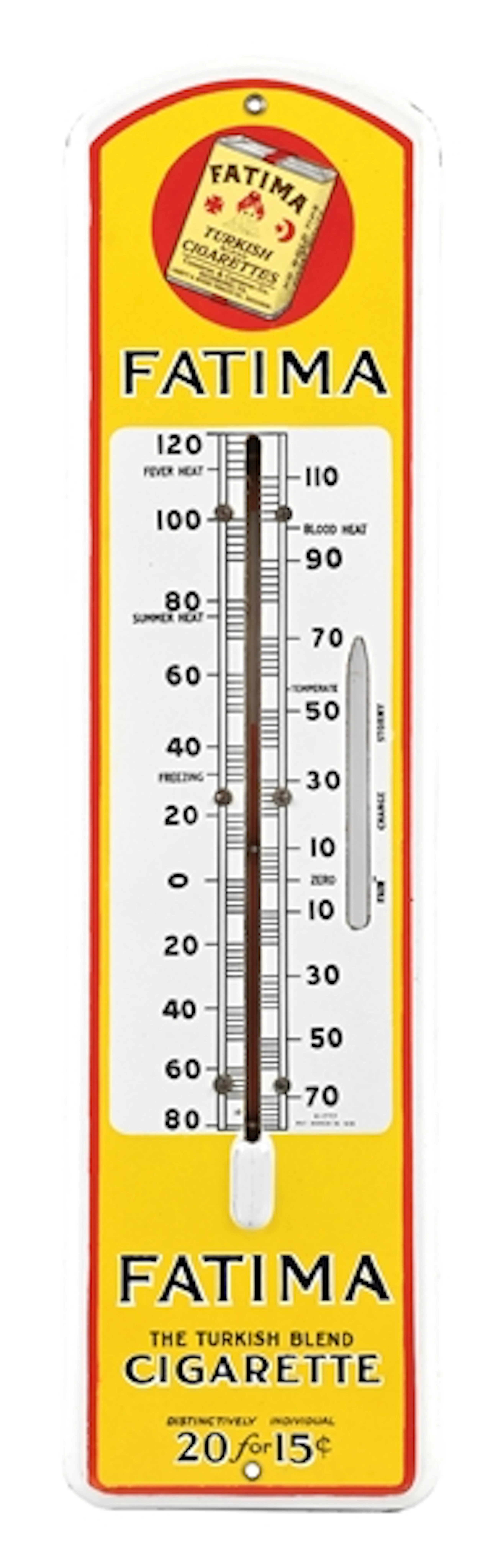 OUTSTANDING FATIMA TURKISH BLEND CIGARETTES PORCELAIN THERMOMETER AGS 92