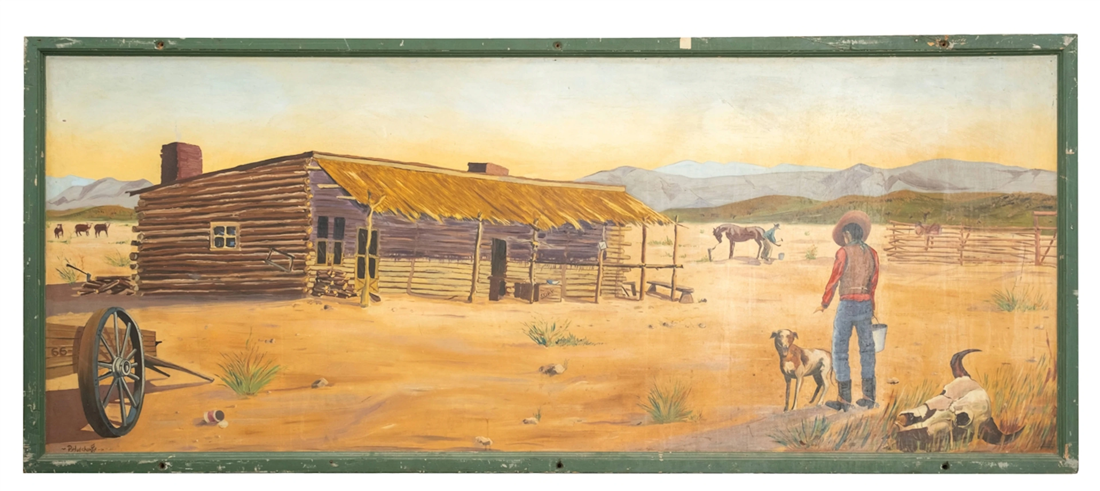 COWBOY RANCH HOUSE PAINTING ON WOODEN SIGN