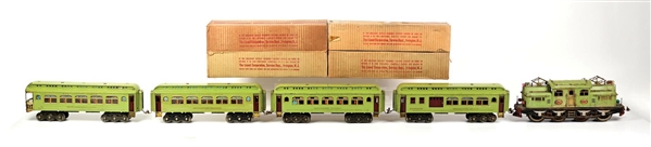 SET OF 5: LIONEL 408E IN APPLE GREEN W/ CARS