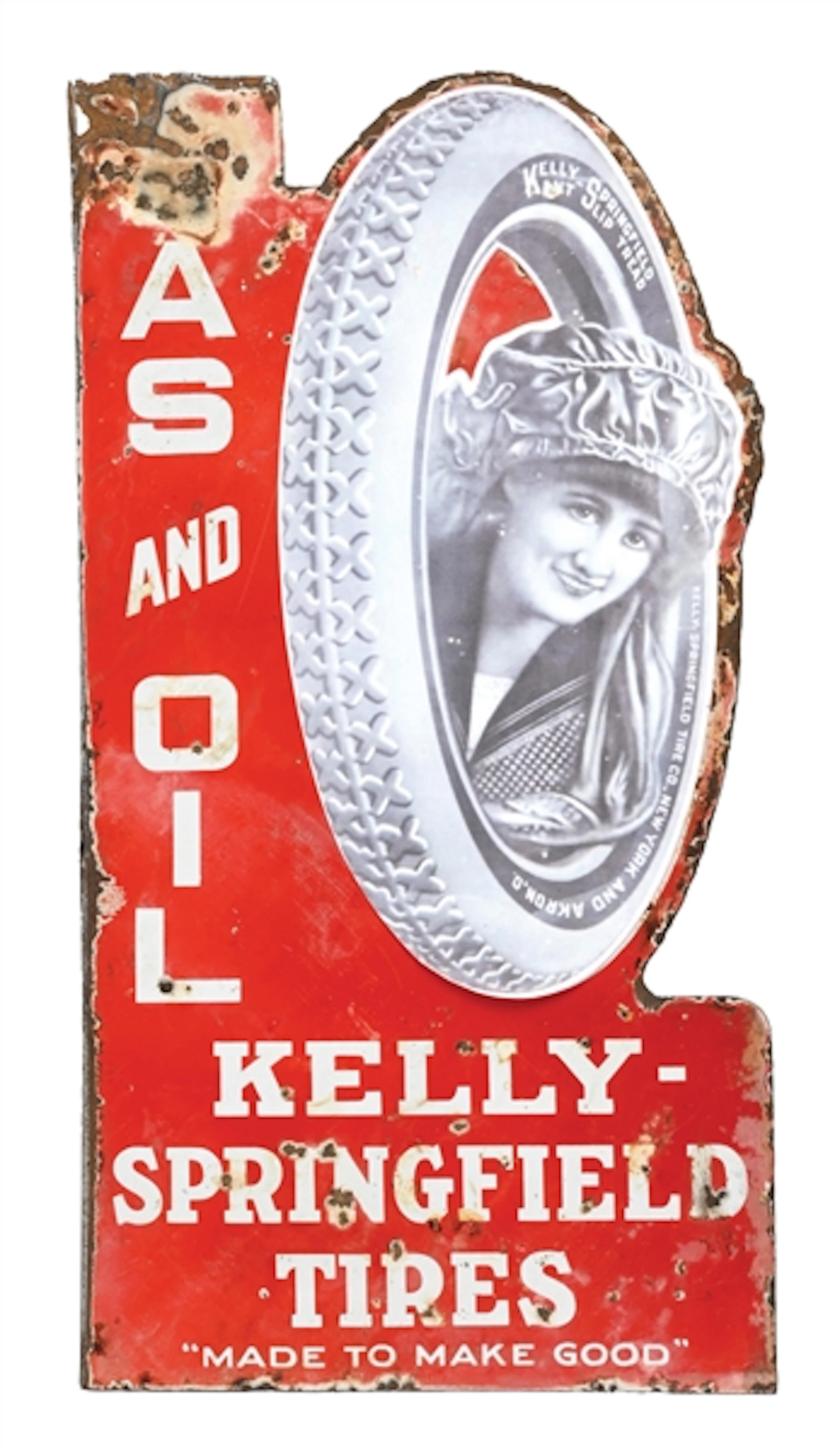 RARE KELLY SPRINGFIELD TIRES PORCELAIN FLANGE SIGN