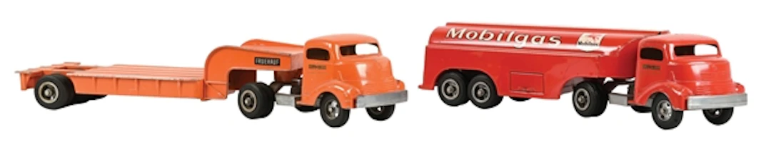 LOT OF 2: SMITH MILLER FRUEHAUF LOWBOY & MOBILGAS TANKER TRUCKS