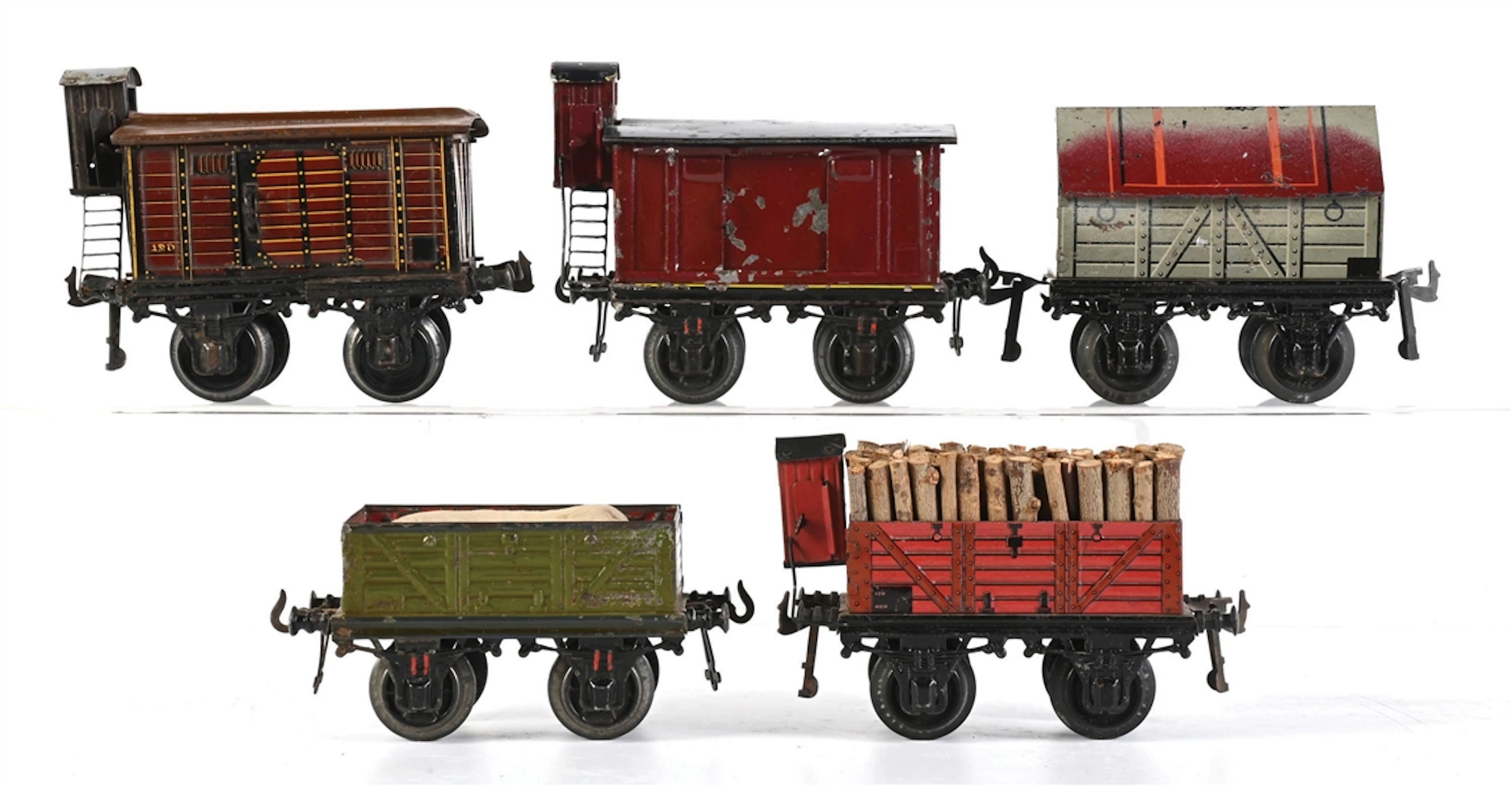 LOT OF 5: GERMAN BING GAUGE 1 TINPLATE ASSORTED FREIGHT CARS