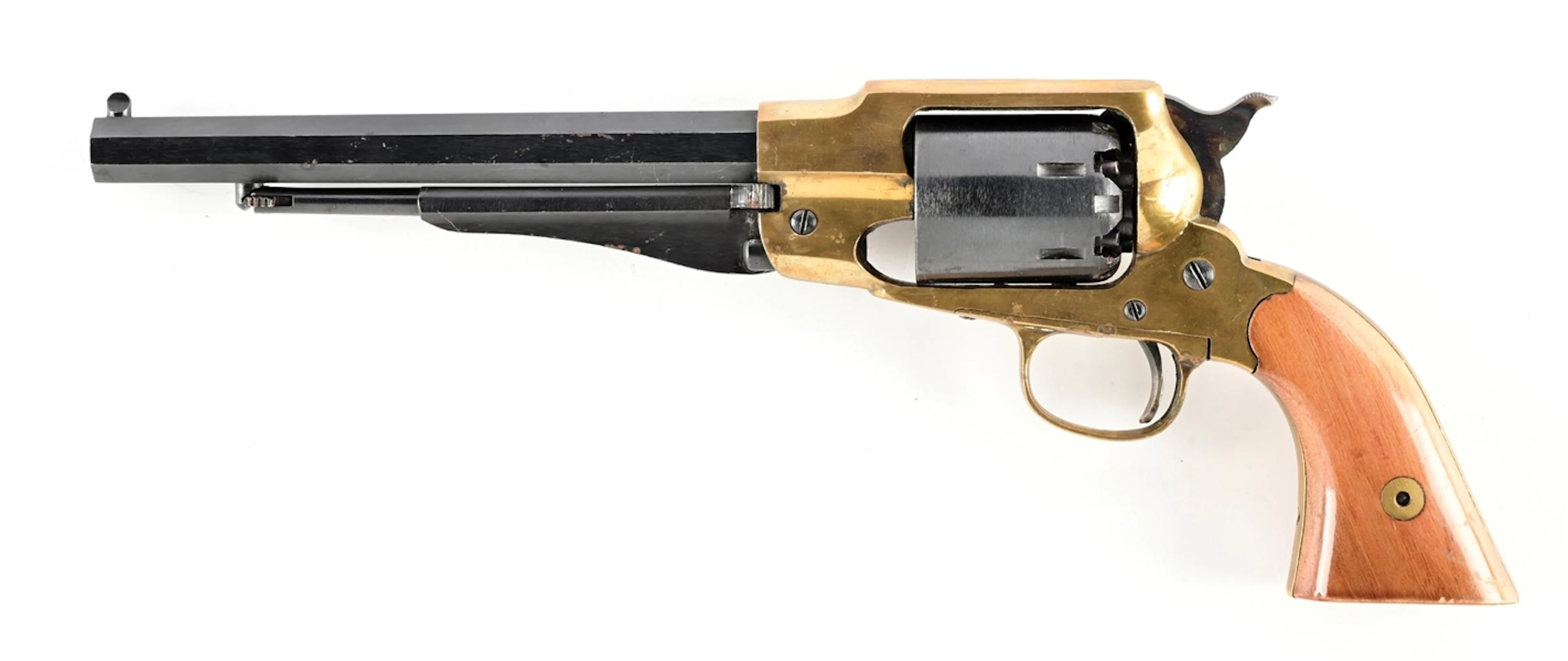 (A) ITALIAN COPY OF AN 1858 REMINGTON SINGLE ACTION PERCUSSION REVOLVER.