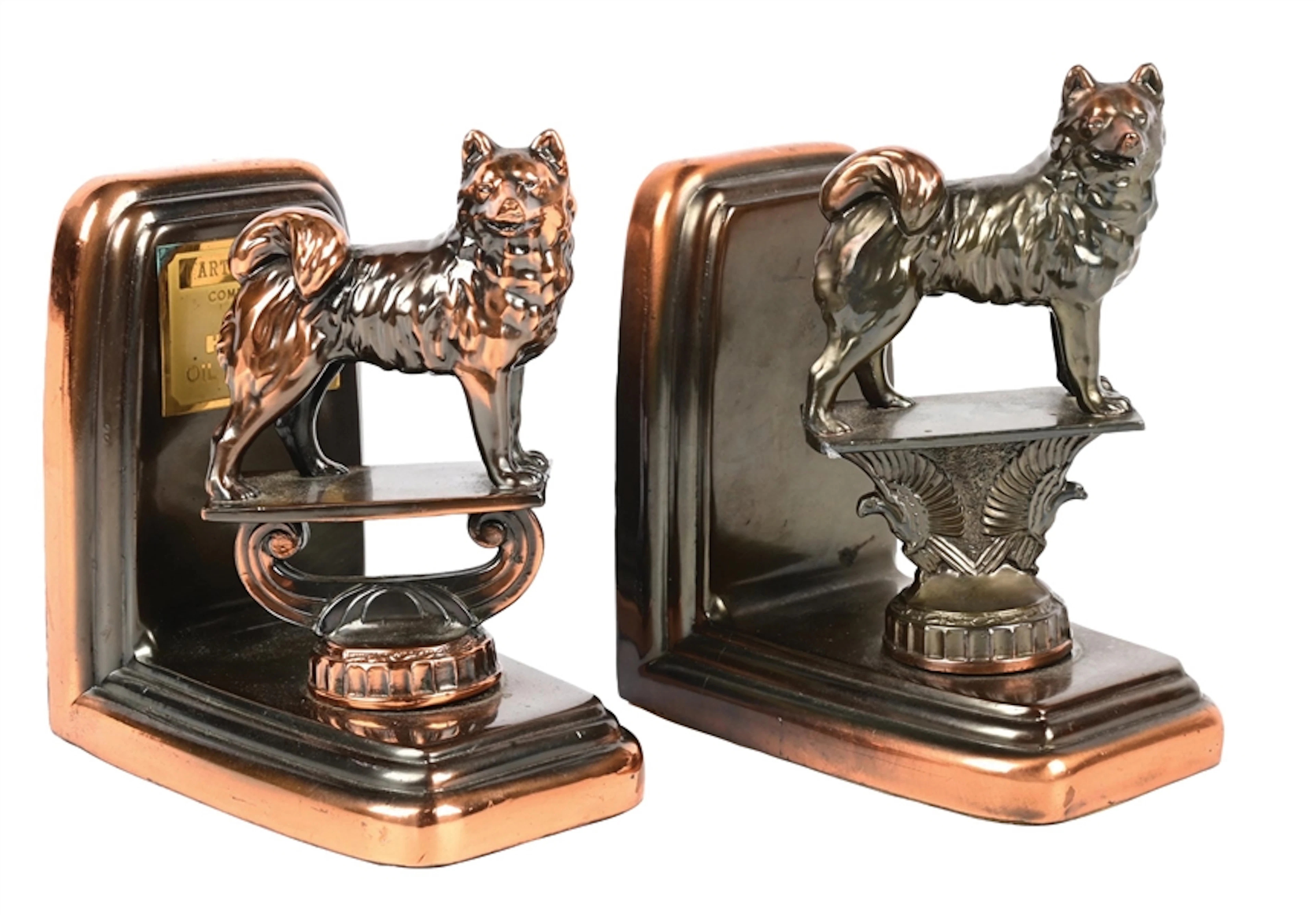 HUSKY OIL COMPANY FIGURAL BROZE BOOKENDS