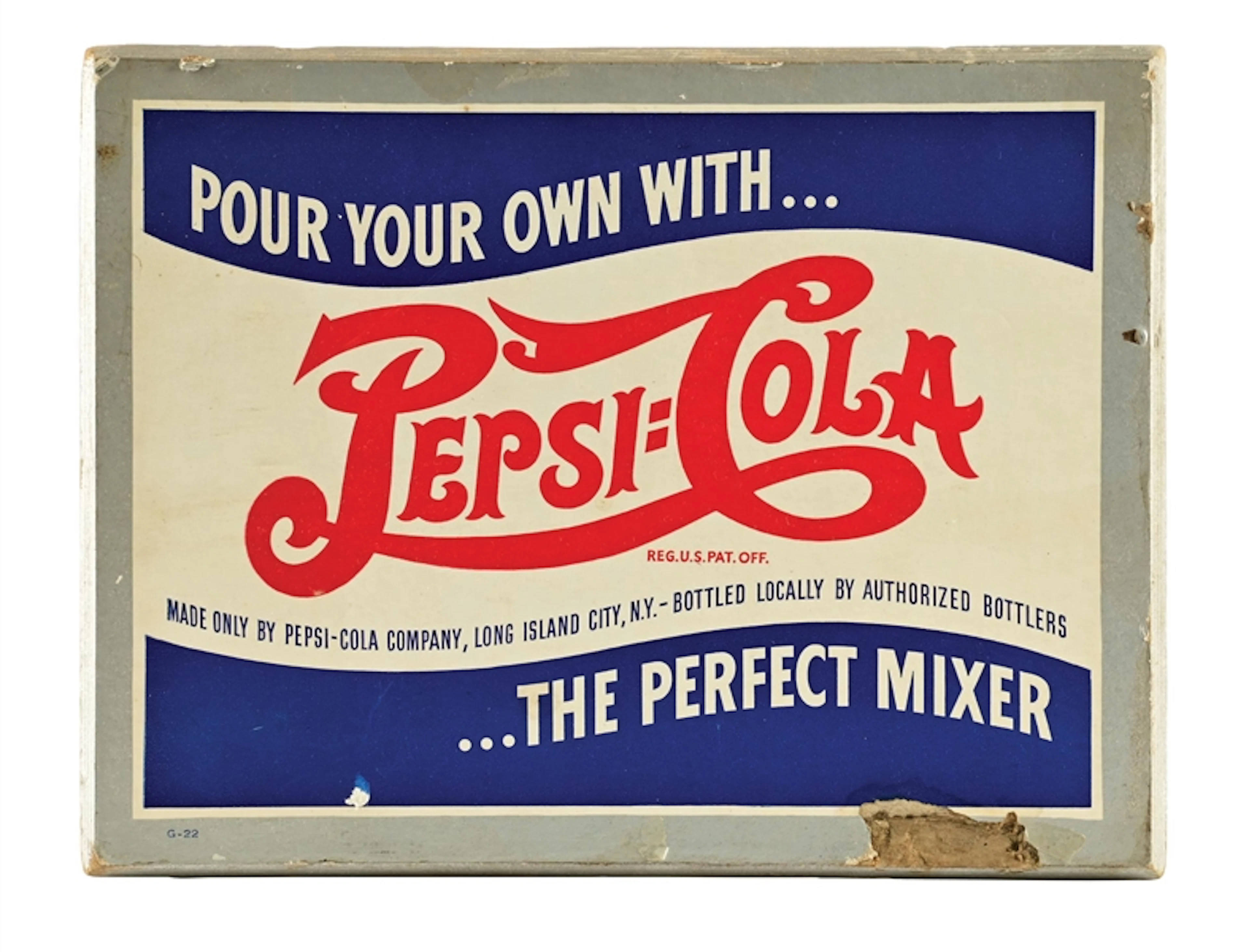 PEPSI-COLA "POUR YOUR OWN WITH...THE PERFECT MIXER" CARDBOARD EASEL BACK SIGN