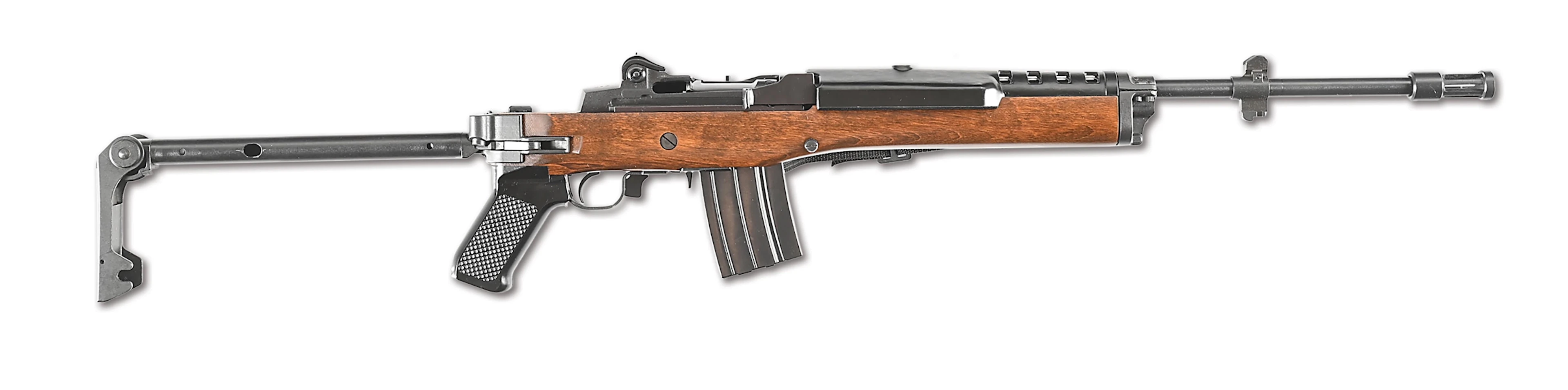 (M) RUGER MINI-14/F FOLDER SEMI-AUTOMATIC CARBINE WITH BOX.