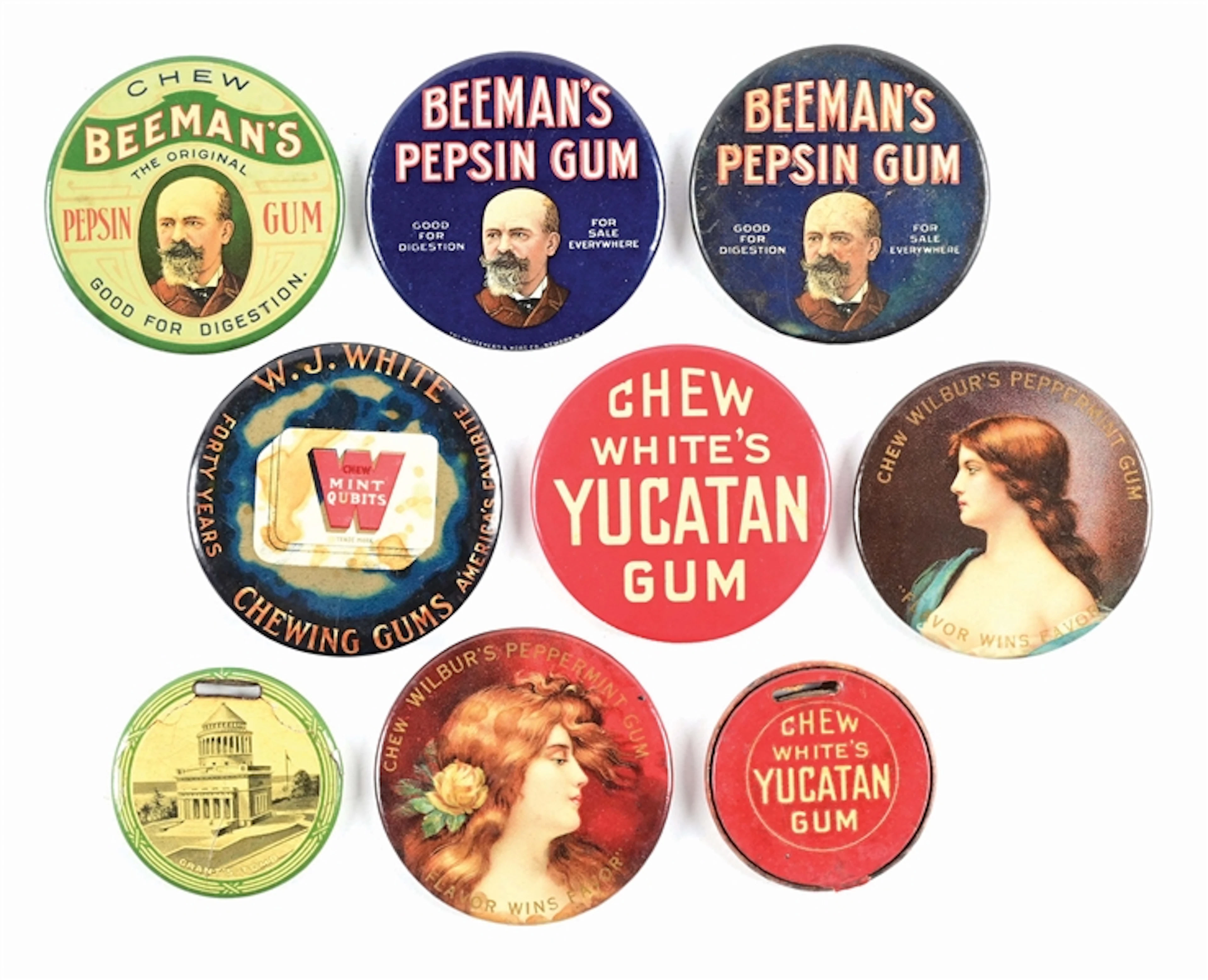 COLLECTION OF 9 CHEWING GUM POCKET MIRRORS