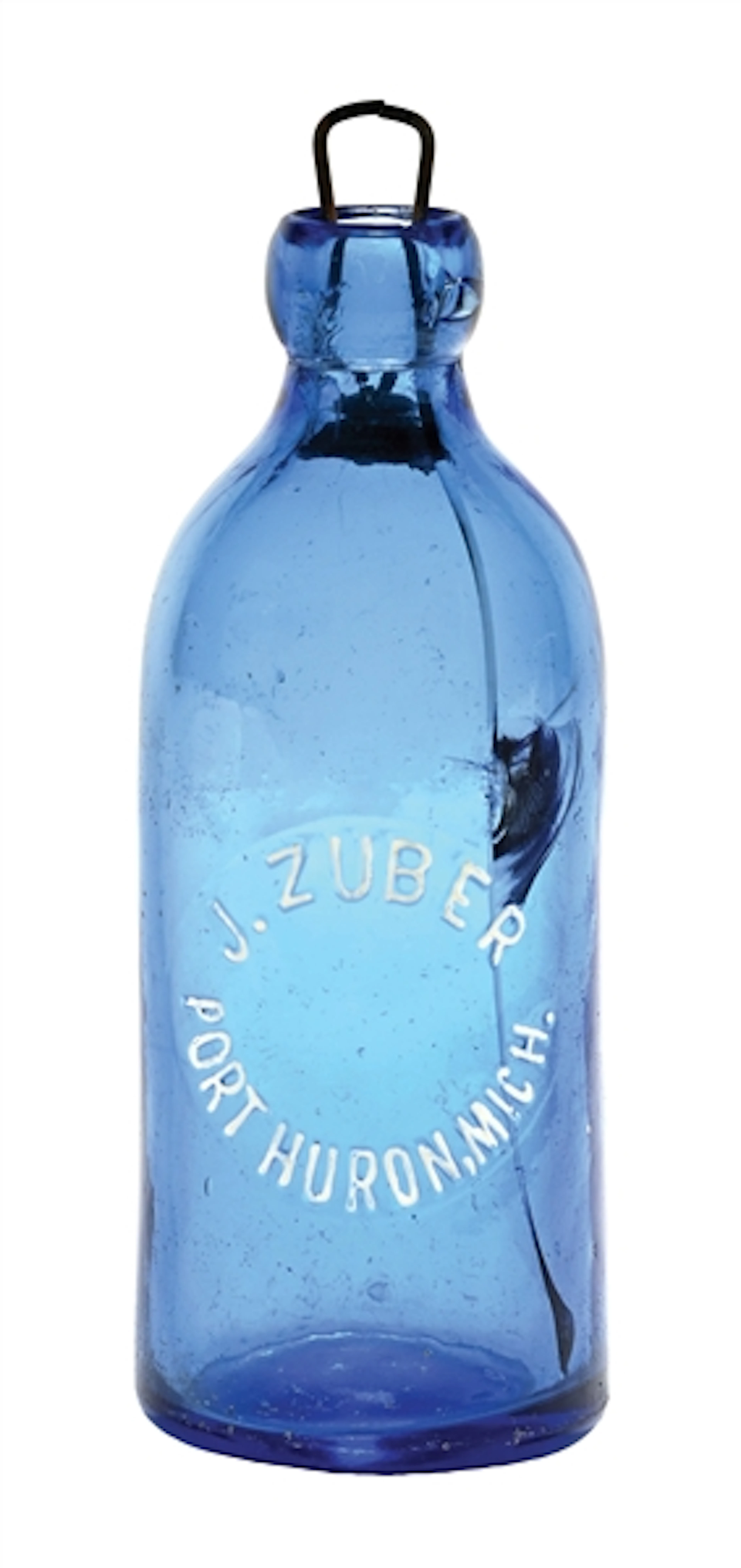 J. ZUBER COBOLT BLUE PORT HURON HUTCHINSON BOTTLE
