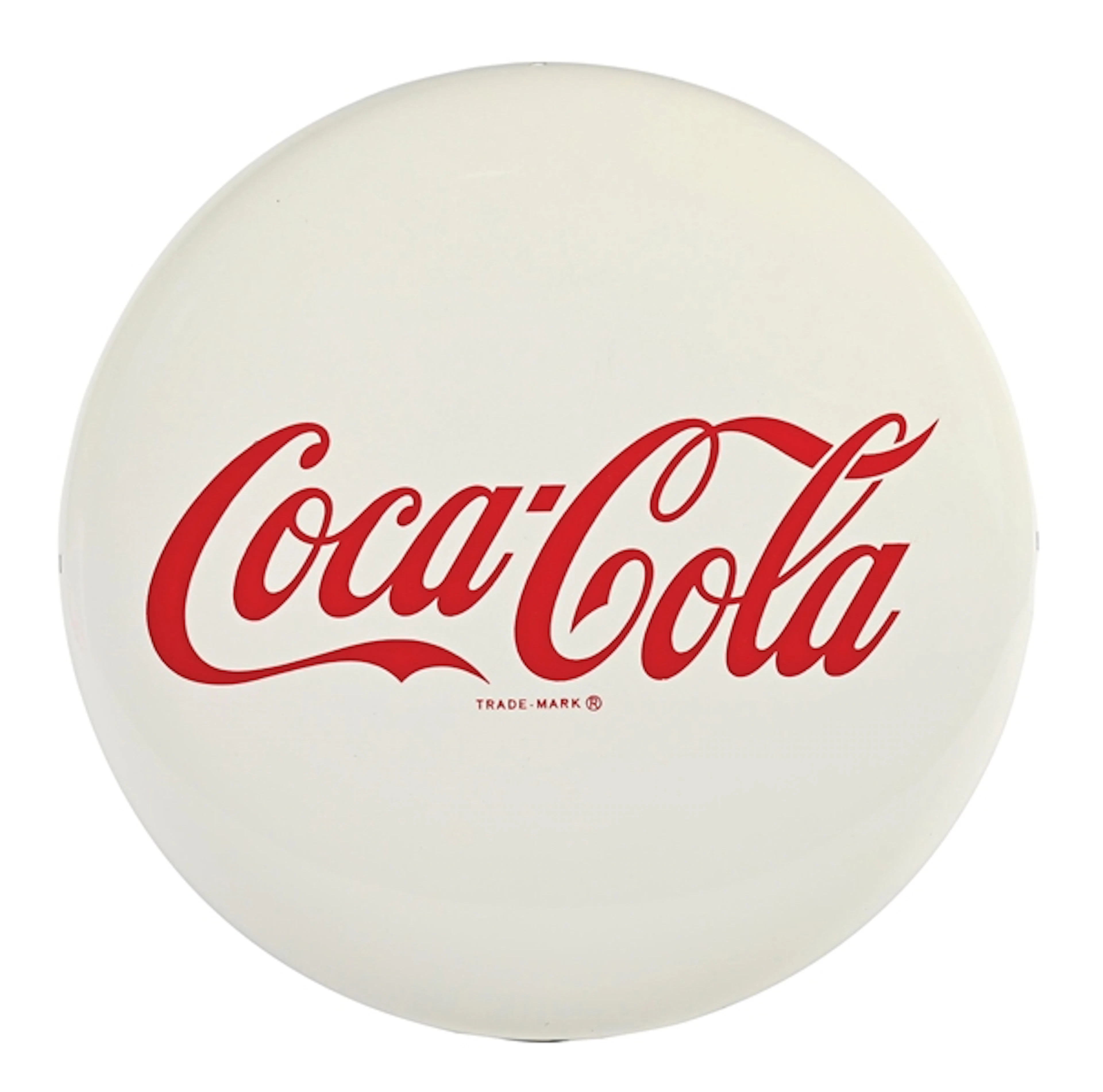 COCA-COLA WHITE BUTTON SIGN W/ SCRIPT LOGO