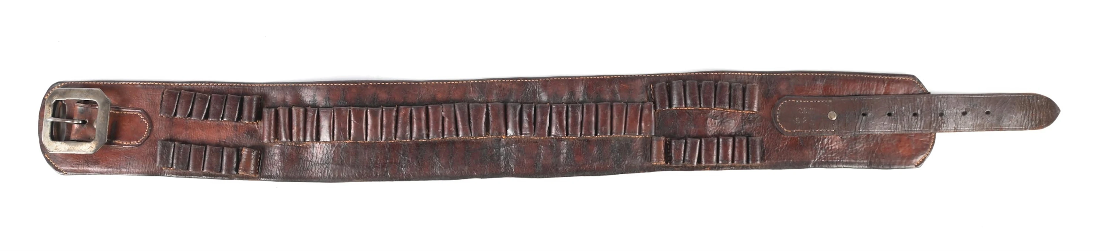 SCARCE ANTIQUE LEATHER RIFLE / REVOLVER CARTRIDGE MONEY BELT.