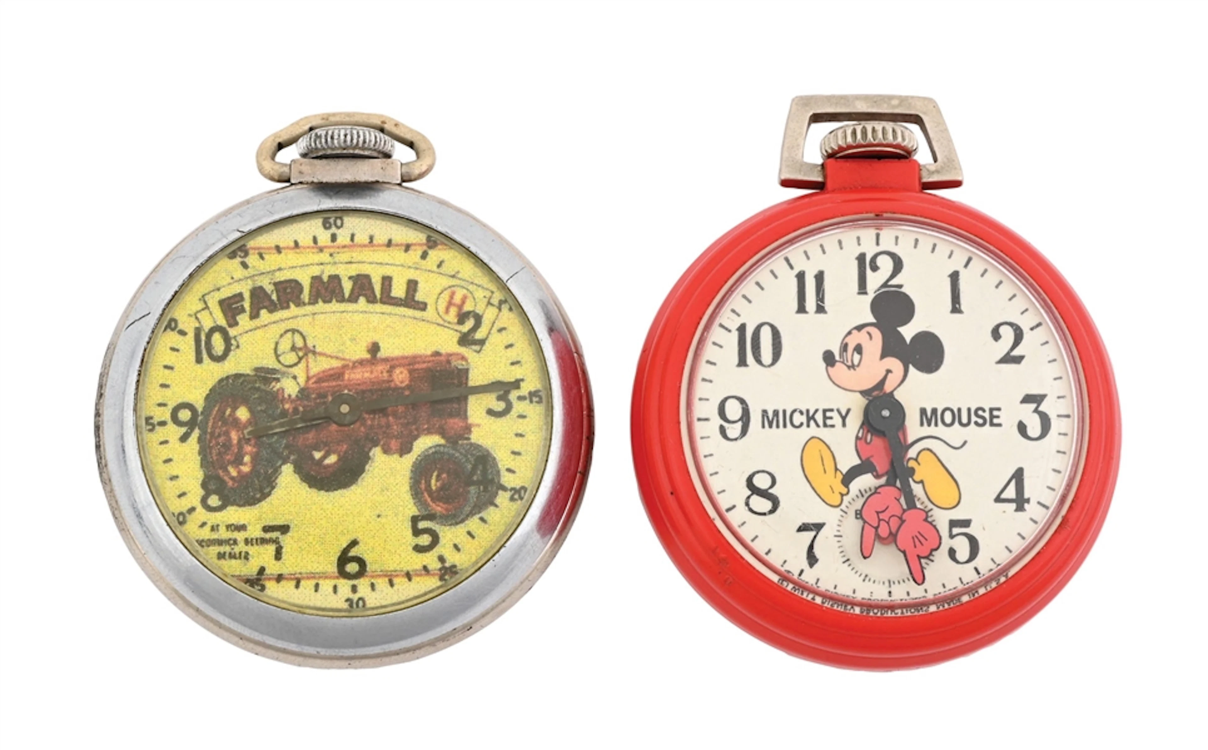 LOT OF 2: MICKEY AND TRACTOR COLLECTOR POCKET WATCHES