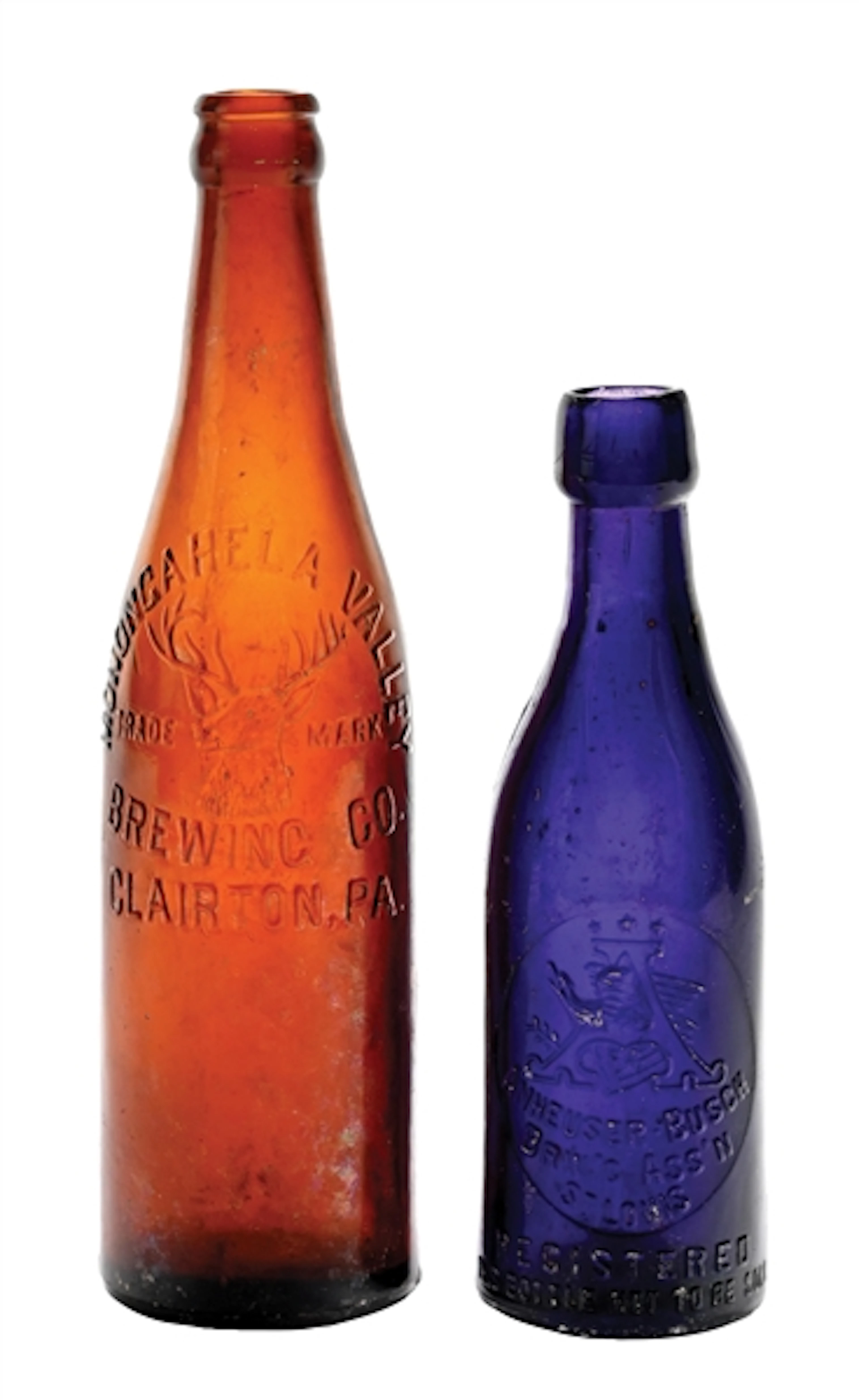 LOT OF 2: EMBOSSED BEER BOTTLES