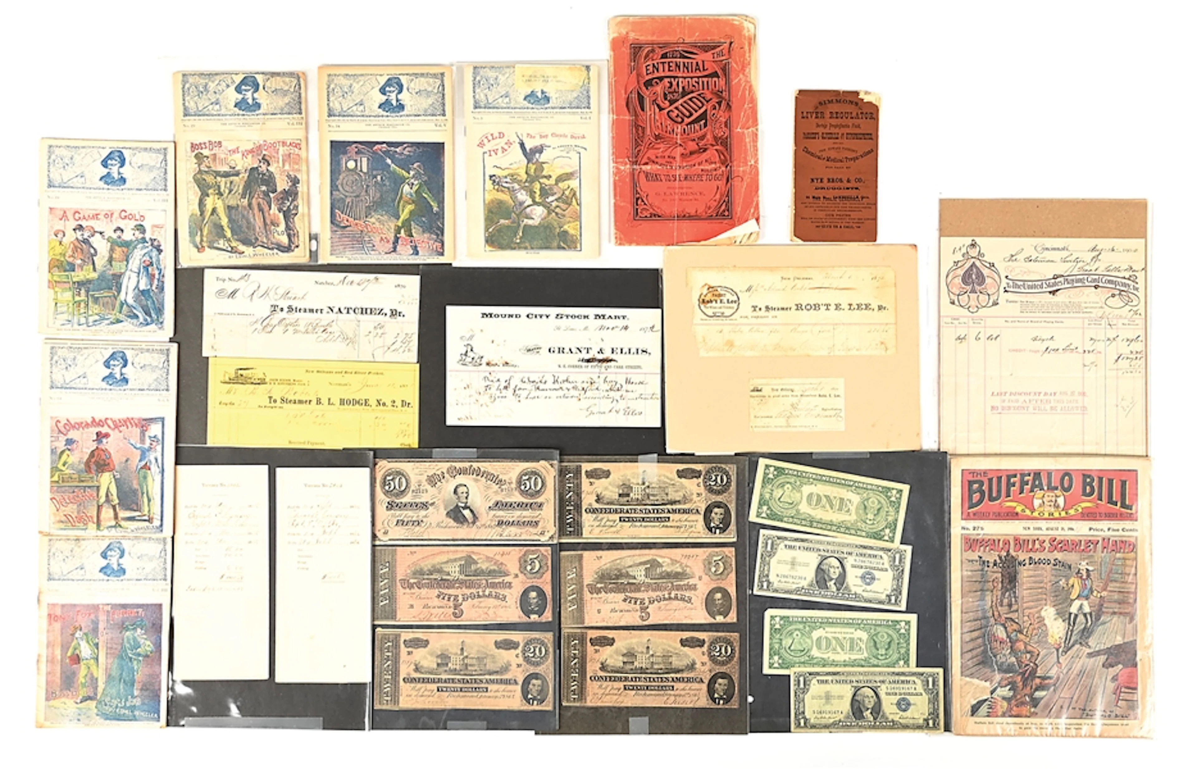 MISCELLANEOUS WESTERN EPHEMERA, CURRENCY, AND DIMESTORE NOVELS
