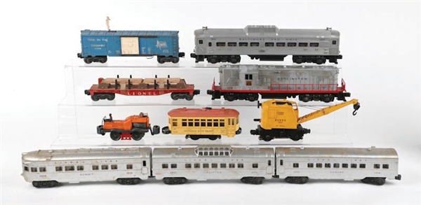 LOT OF 10: LIONEL NO. 2328 BURLINGTON W/ PASSENGER CARS & MOTORIZED UNITS