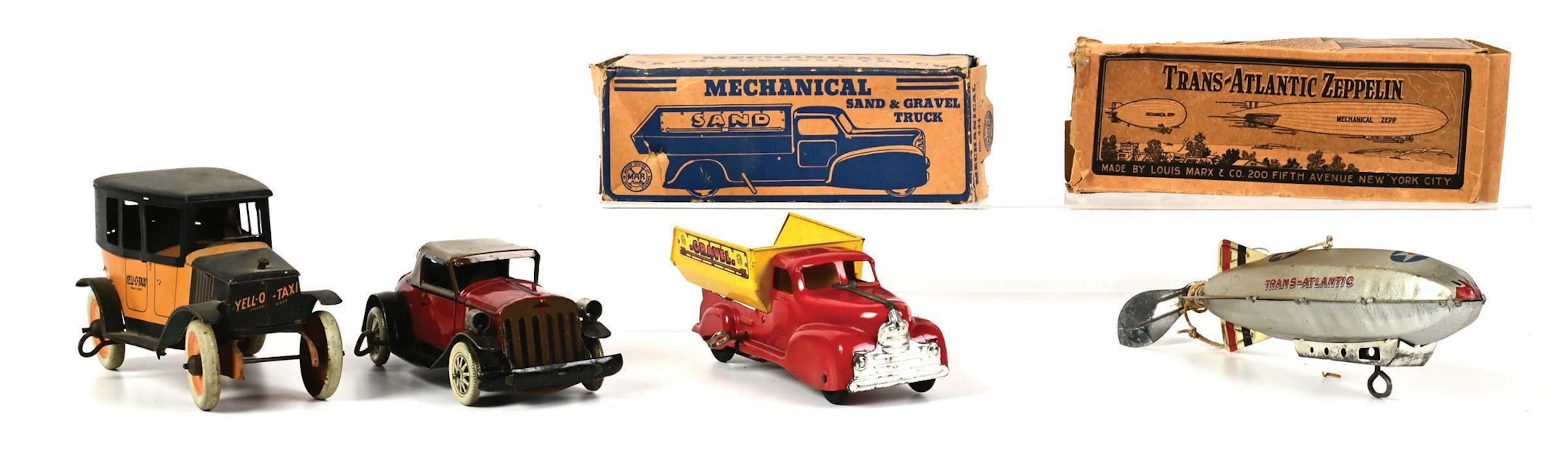 LOT OF 4: TIN LITHO & PRESSED STEEL AMERICAN-MADE TOYS