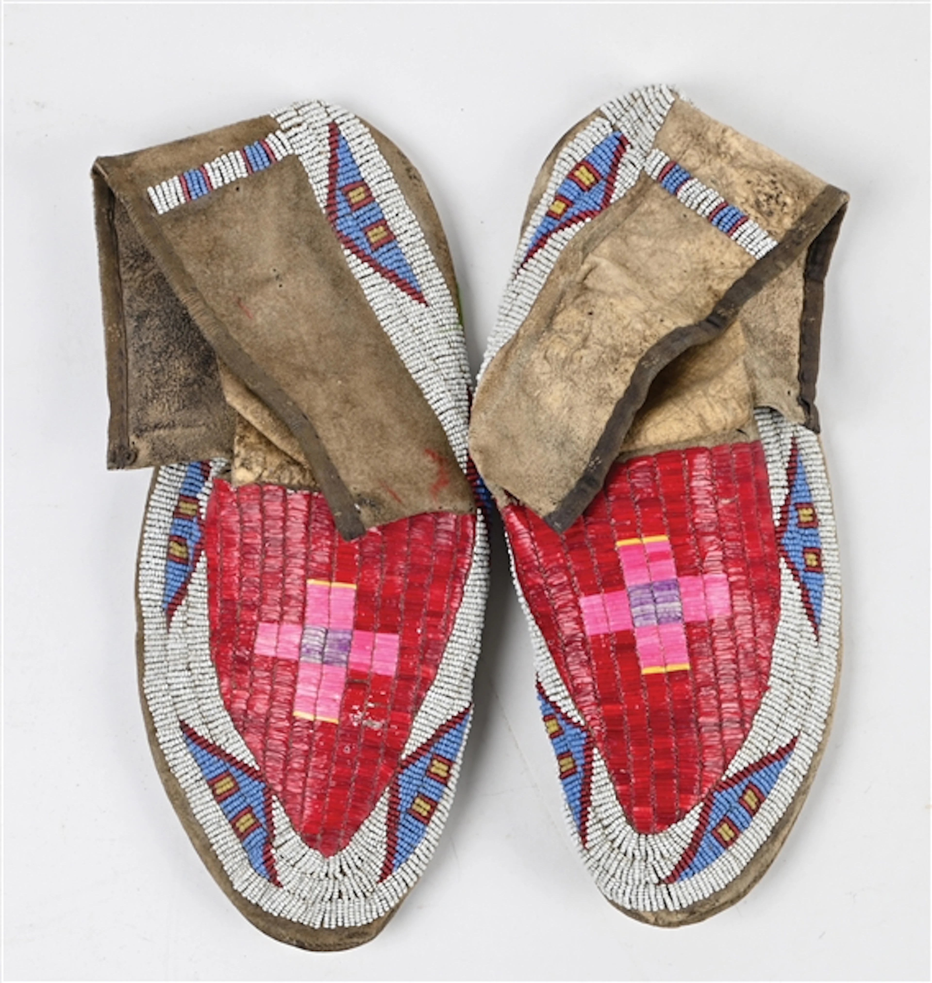 SIOUX (LAKOTA) BEADED & QUILLED MOCCASINS