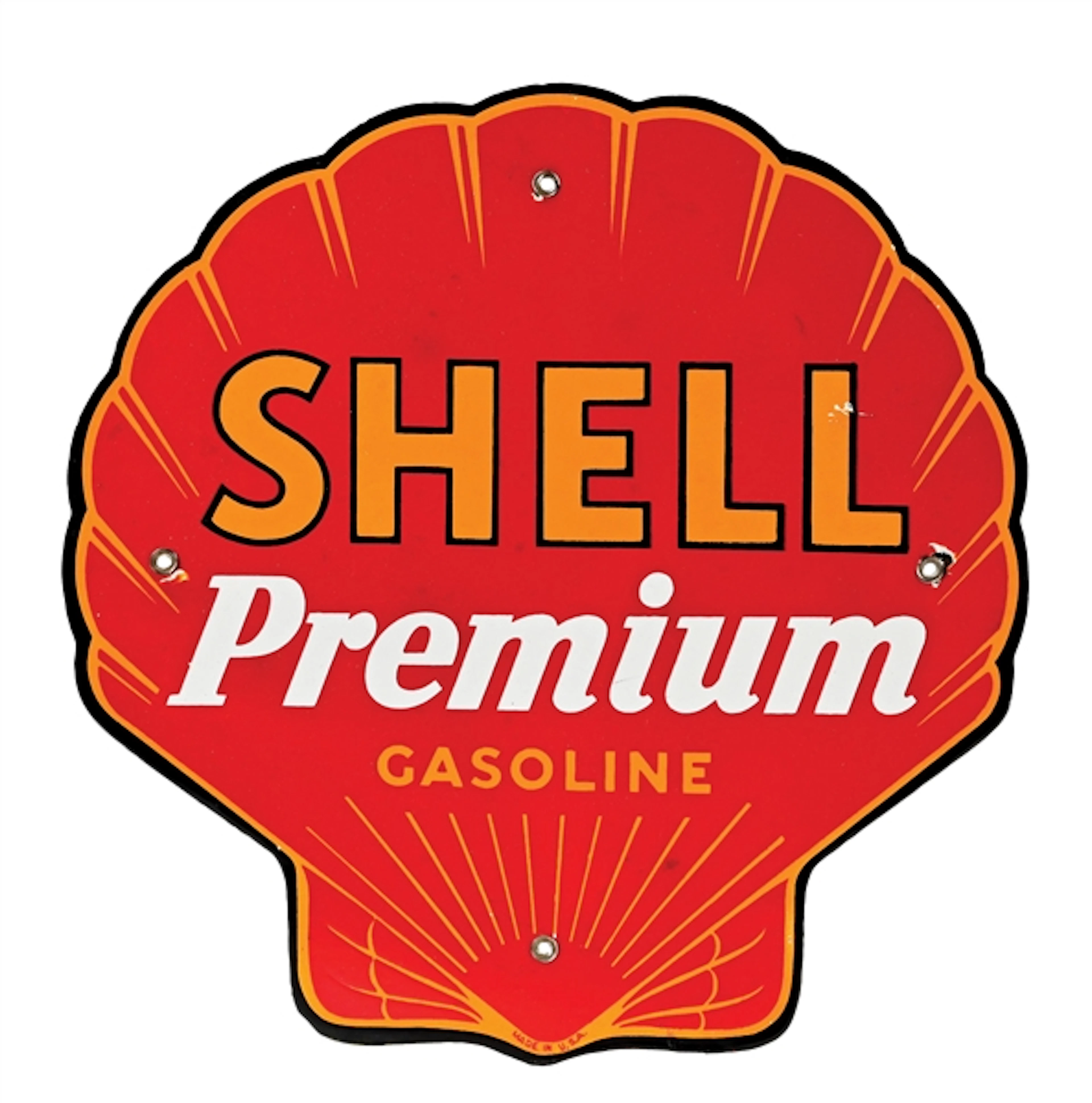 SHELL PREMIUM GASOLINE PORCELAIN PUMP PLATE SIGN
