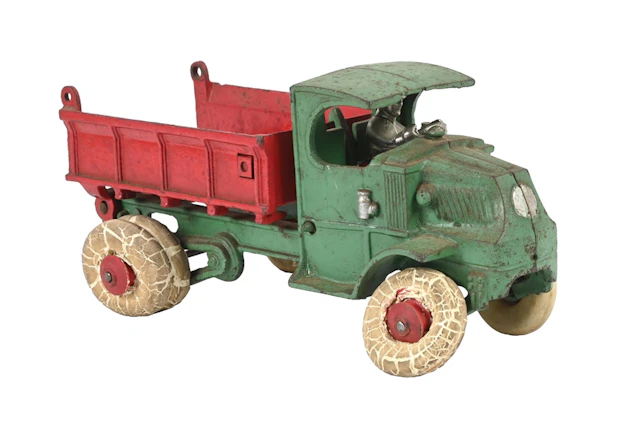 HUBLEY MFG. CO. CAST IRON GREEN & RED C MACK DUMP TRUCK